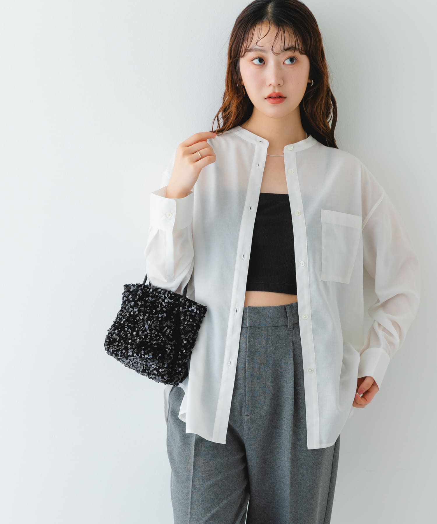 チェーン付きスパンコールバッグ BLACK one