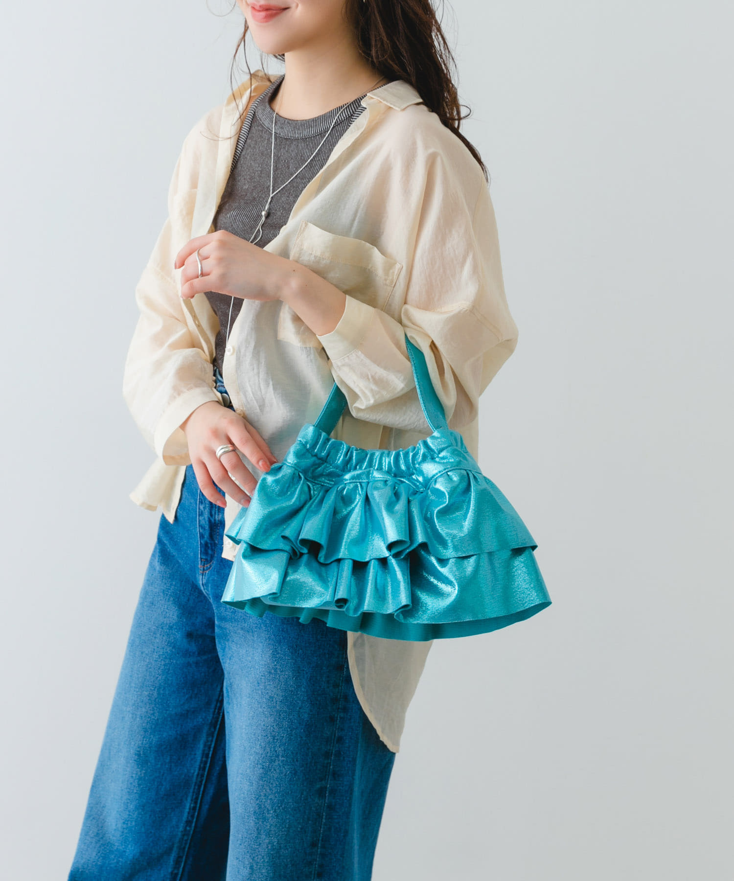 フリルメタリックミニバッグ SAX one