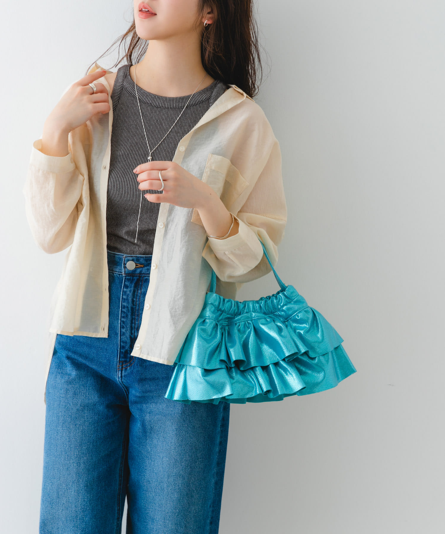 フリルメタリックミニバッグ SAX one