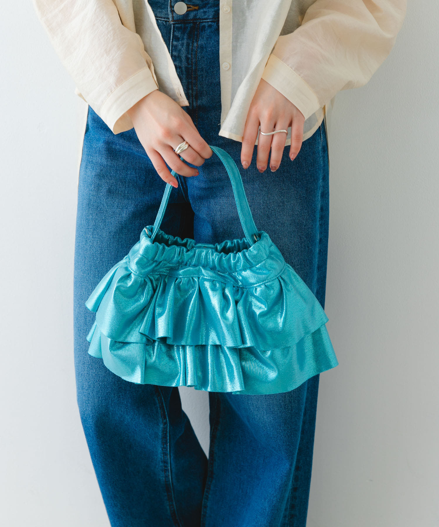 フリルメタリックミニバッグ SAX one