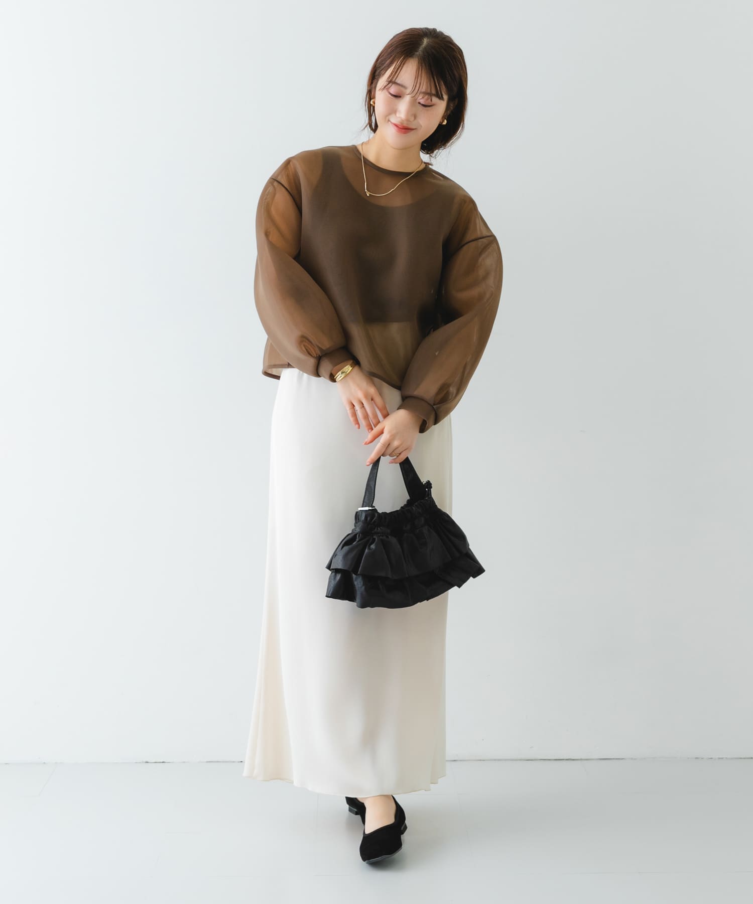 フリルメタリックミニバッグ BLACK one