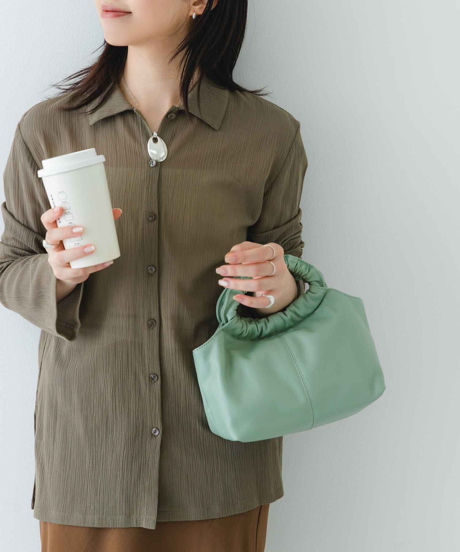 ギャザーハンドルバッグ MINT one