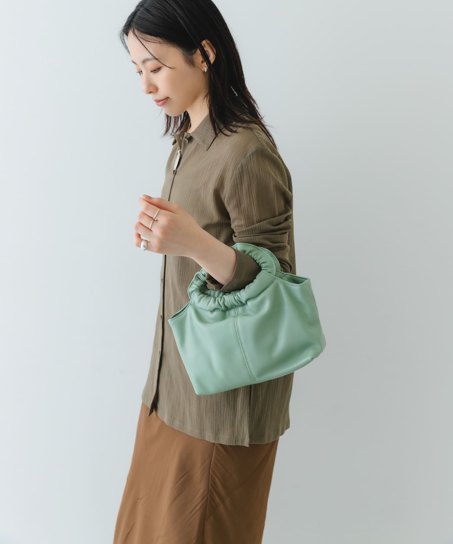 ギャザーハンドルバッグ MINT one