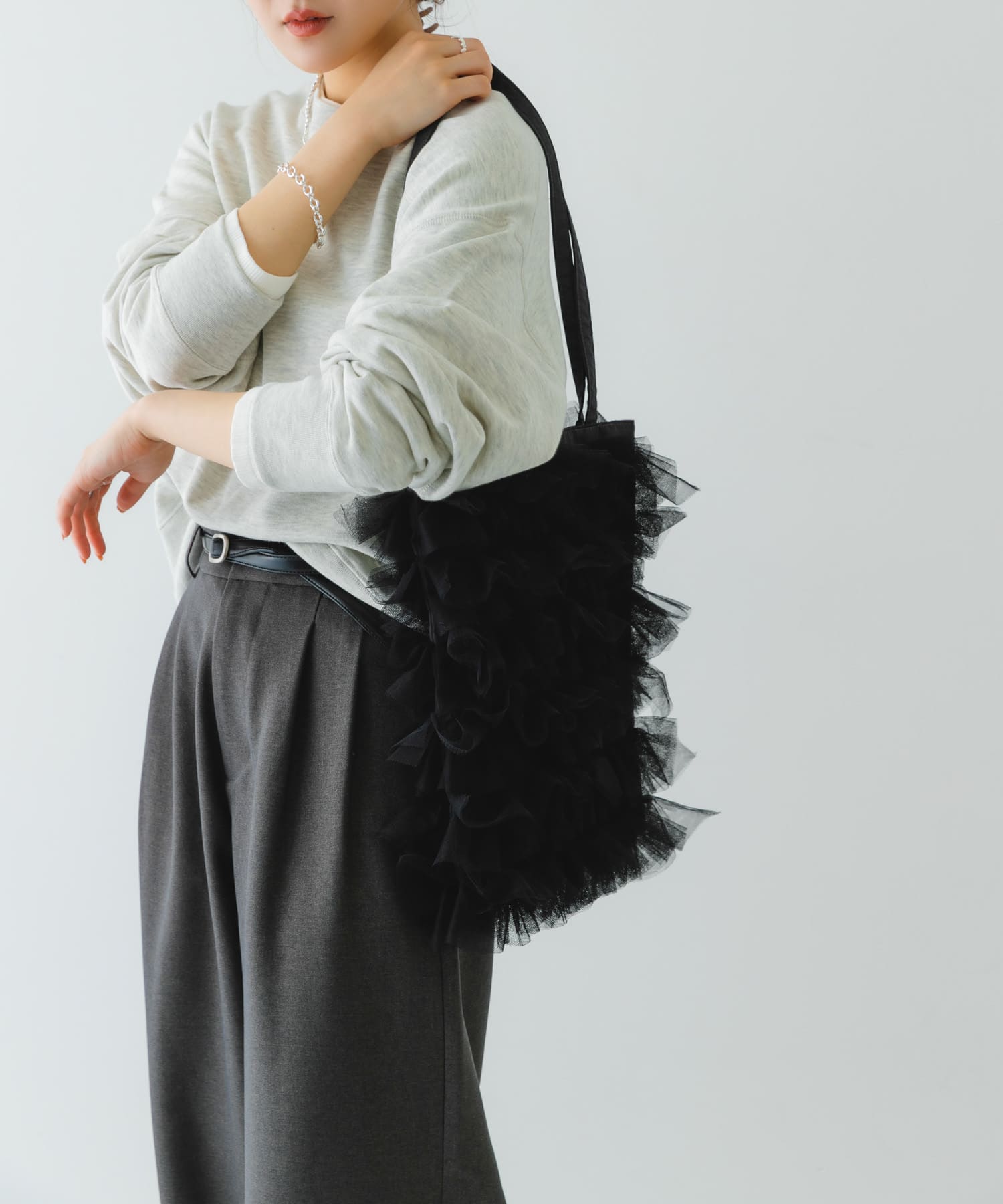 チュールトートバッグ BLACK one