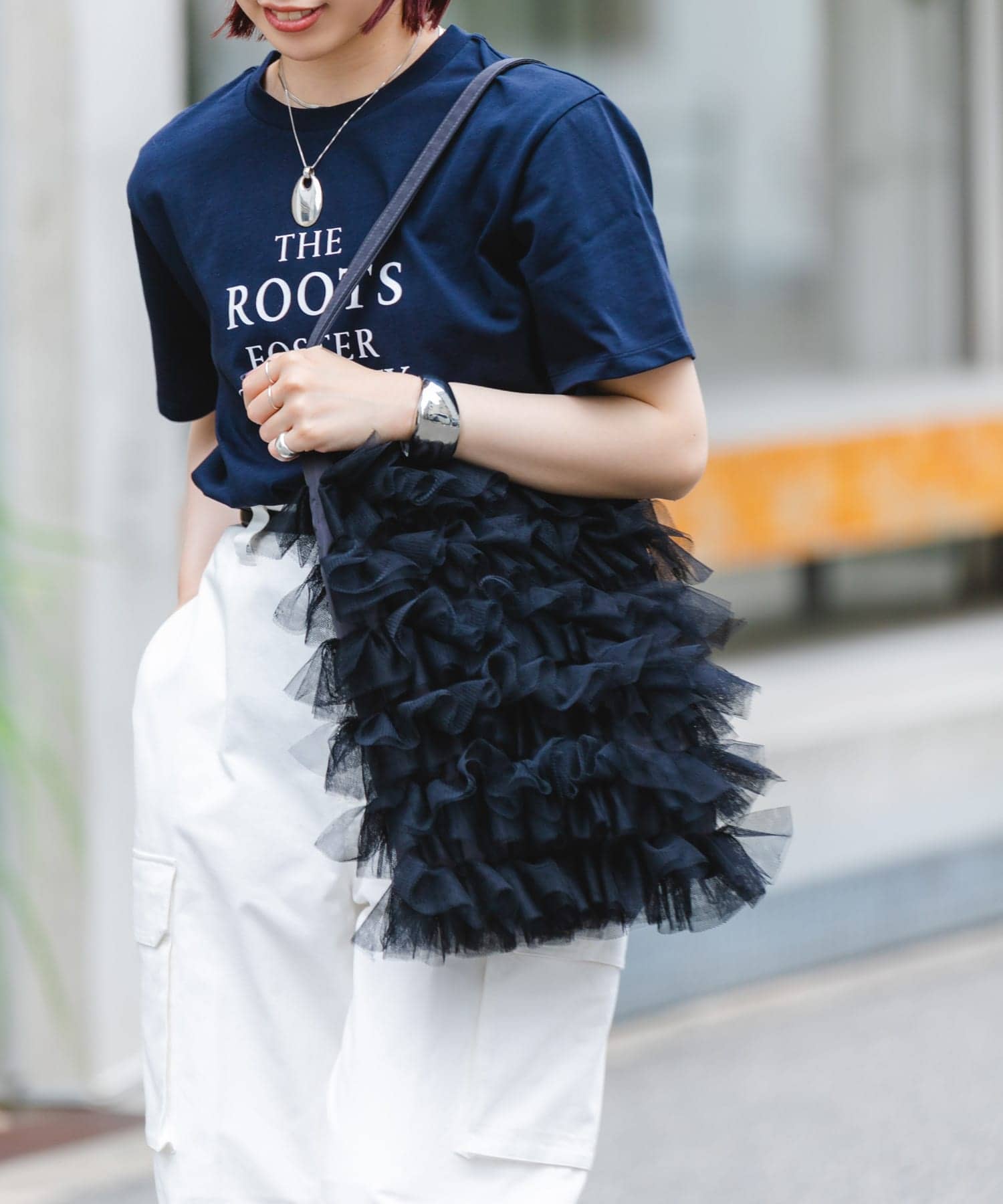 チュールトートバッグ BLACK one