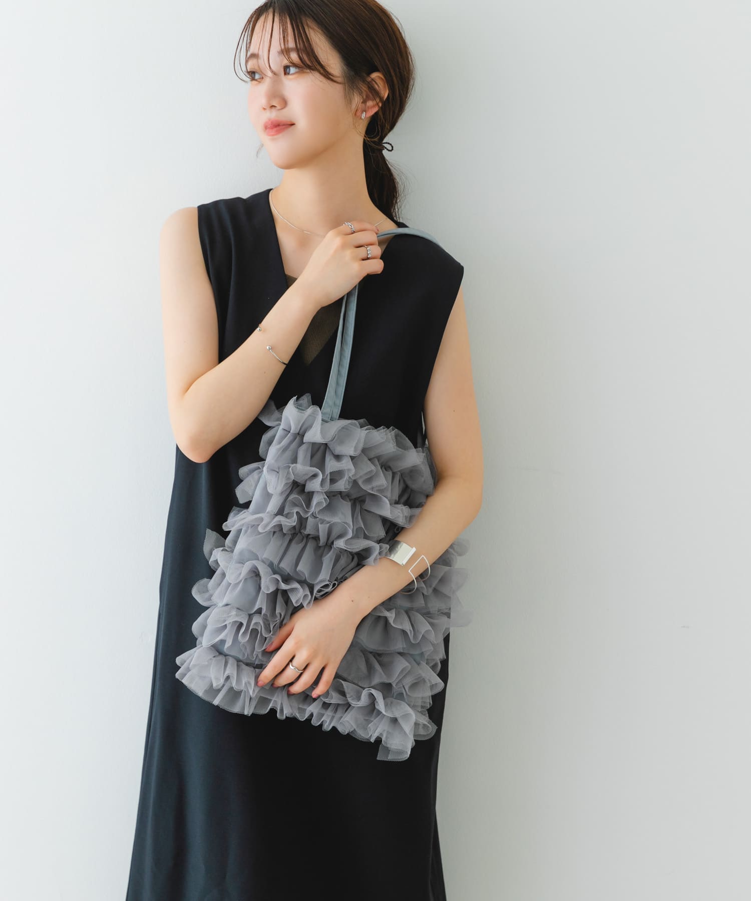 チュールトートバッグ GRAY one