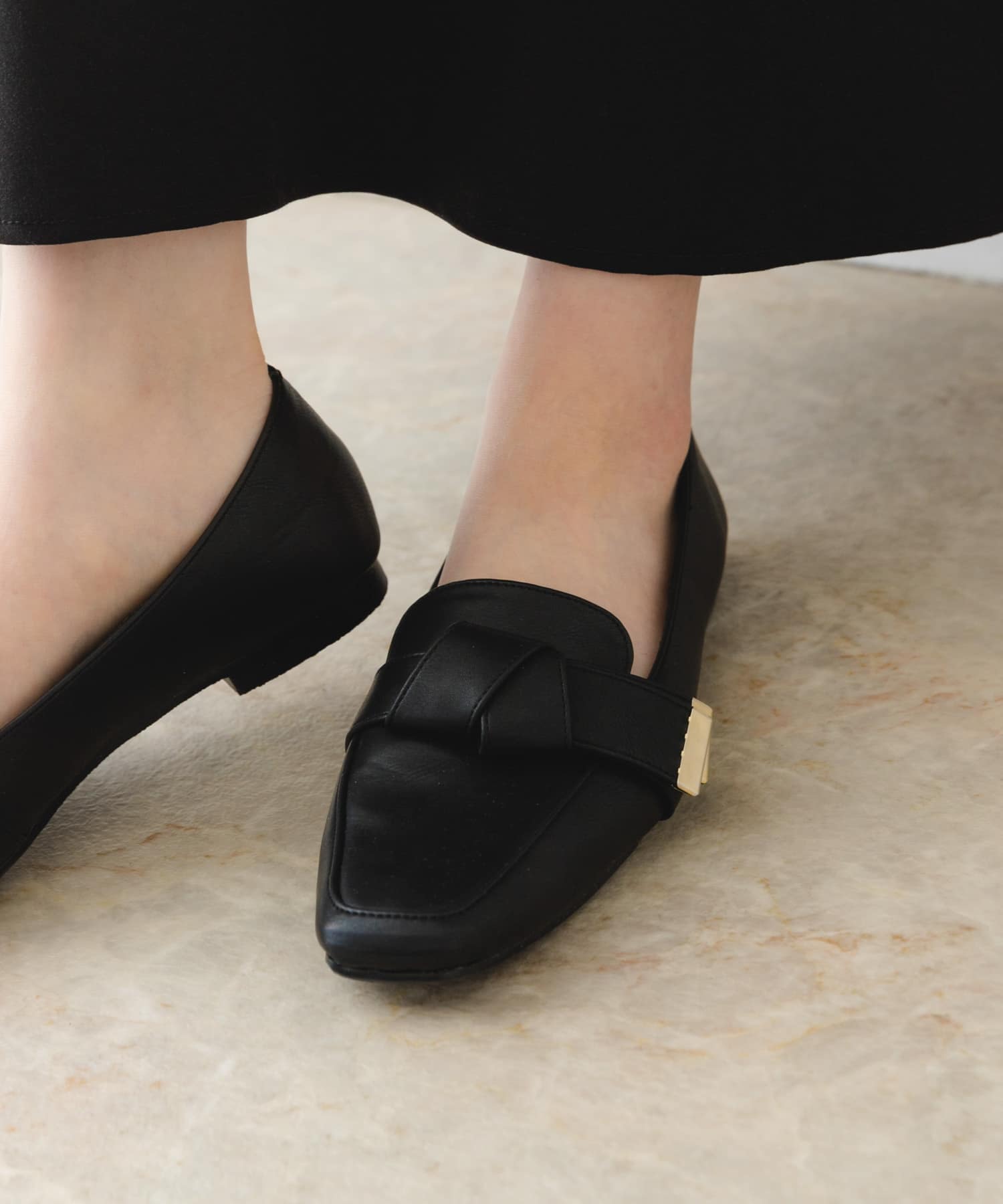 『MADE IN JAPAN』スクエアトゥリボンローファー BLACK 36