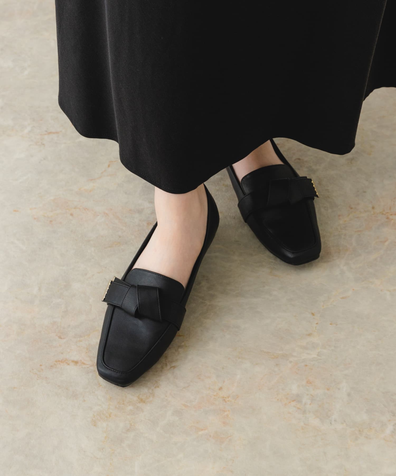 『MADE IN JAPAN』スクエアトゥリボンローファー BLACK 36