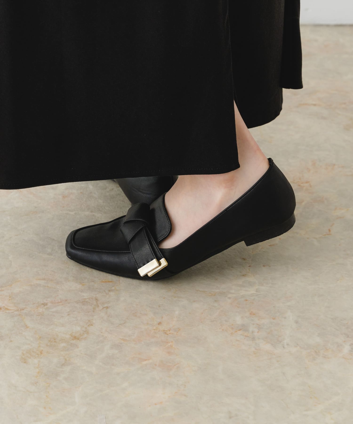 『MADE IN JAPAN』スクエアトゥリボンローファー BLACK 36