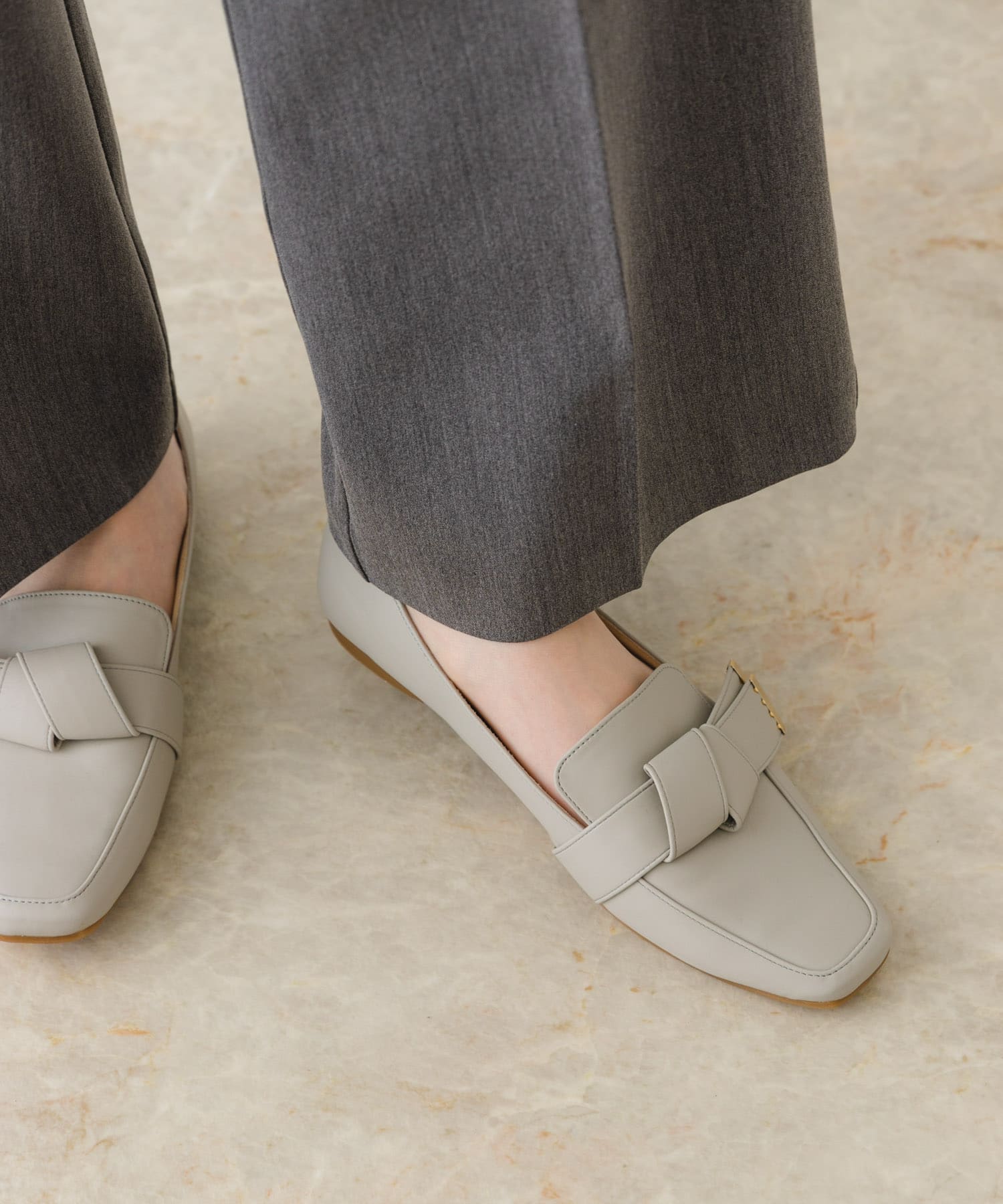 『MADE IN JAPAN』スクエアトゥリボンローファー GRAY 36