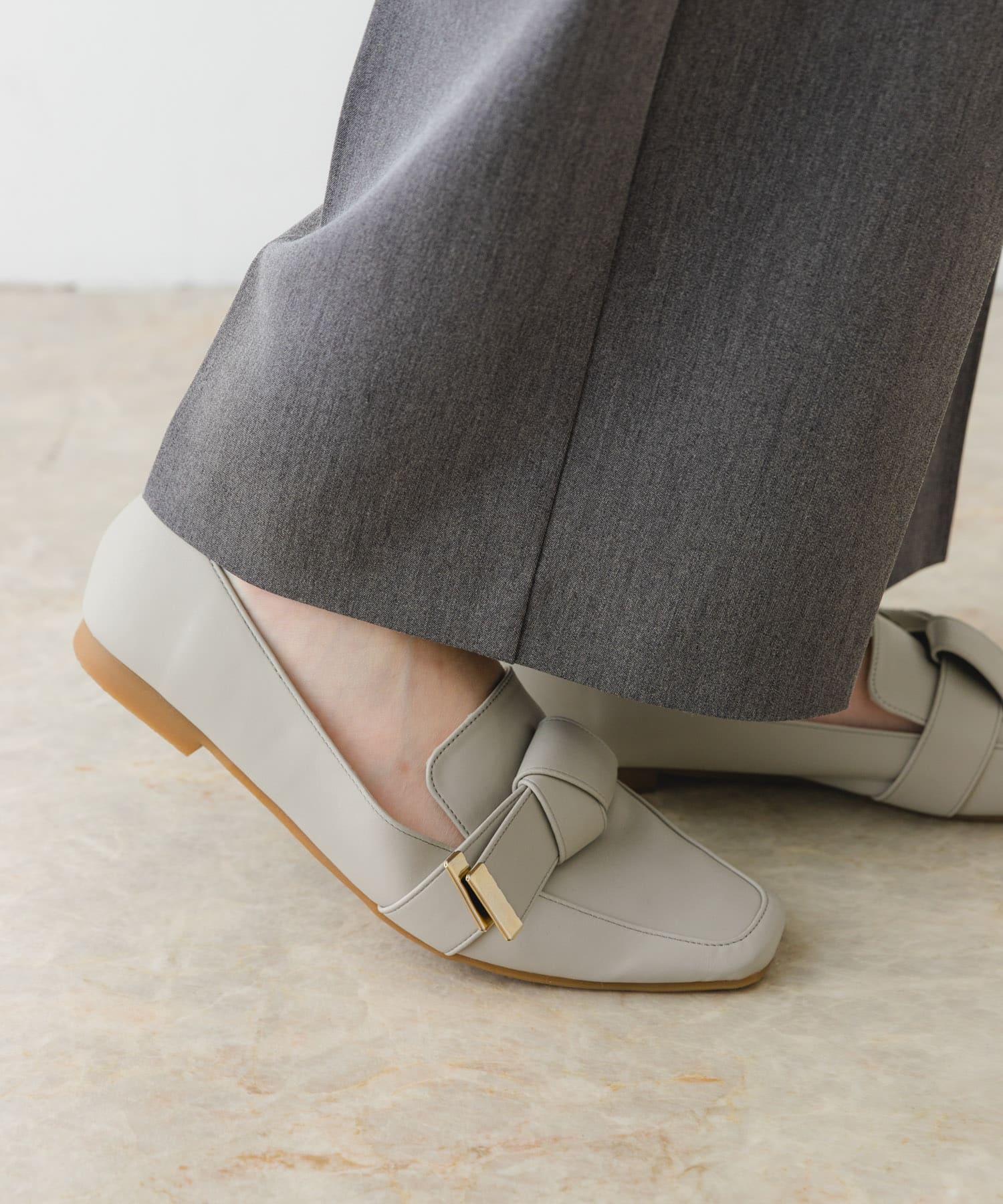 『MADE IN JAPAN』スクエアトゥリボンローファー GRAY 36