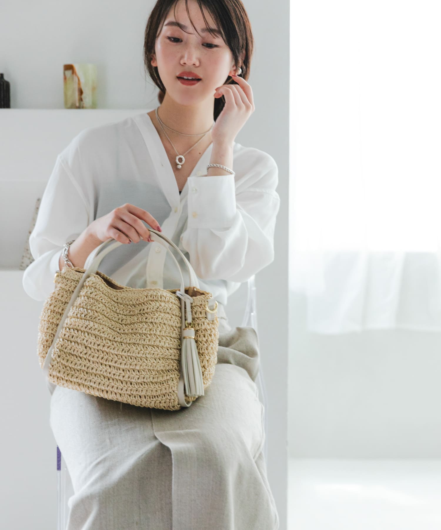 タッセル付ペーパーミニバッグ OFF WHITE one