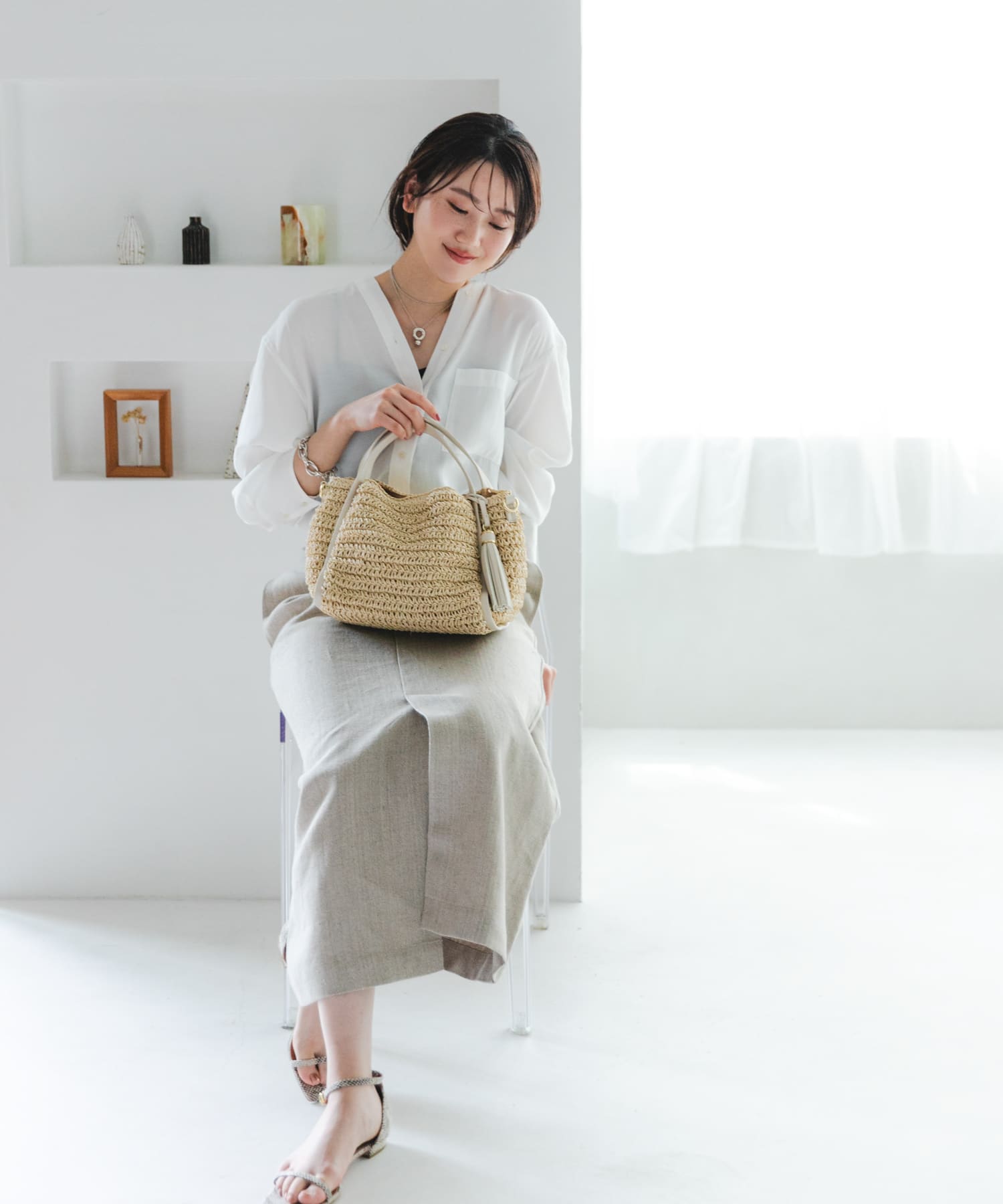 タッセル付ペーパーミニバッグ OFF WHITE one