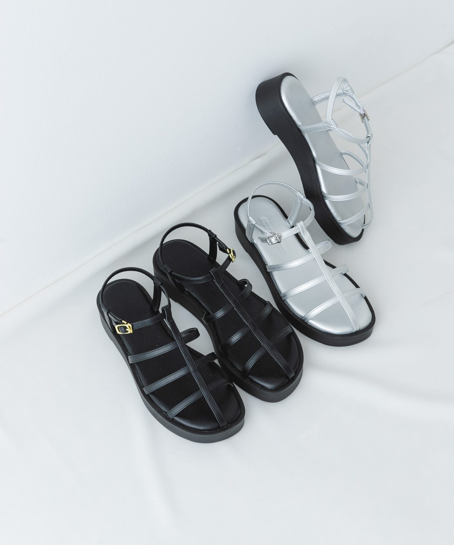 スリムストラップサンダル BLACK 38