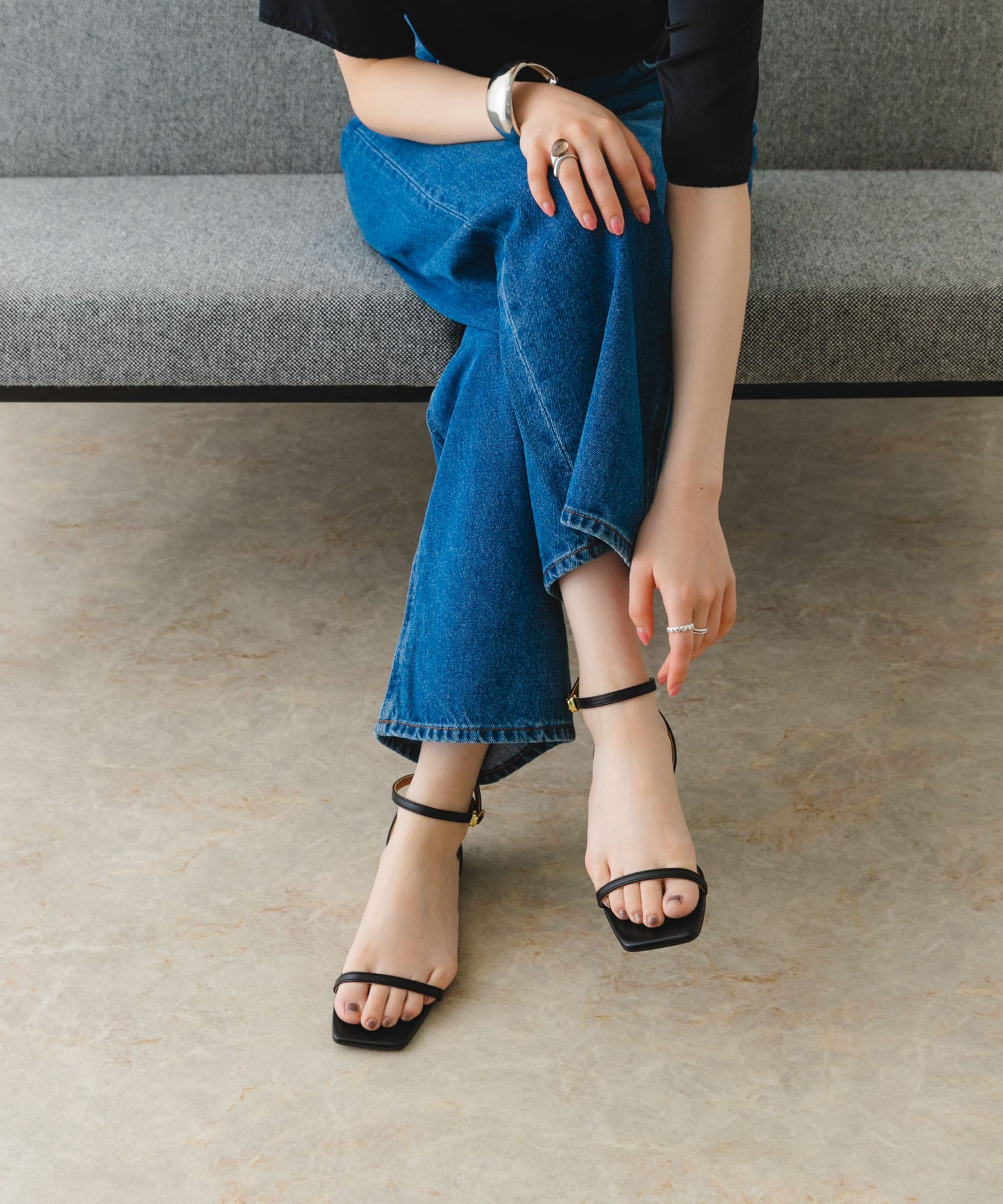 アンクルストラップサンダル BLACK 36