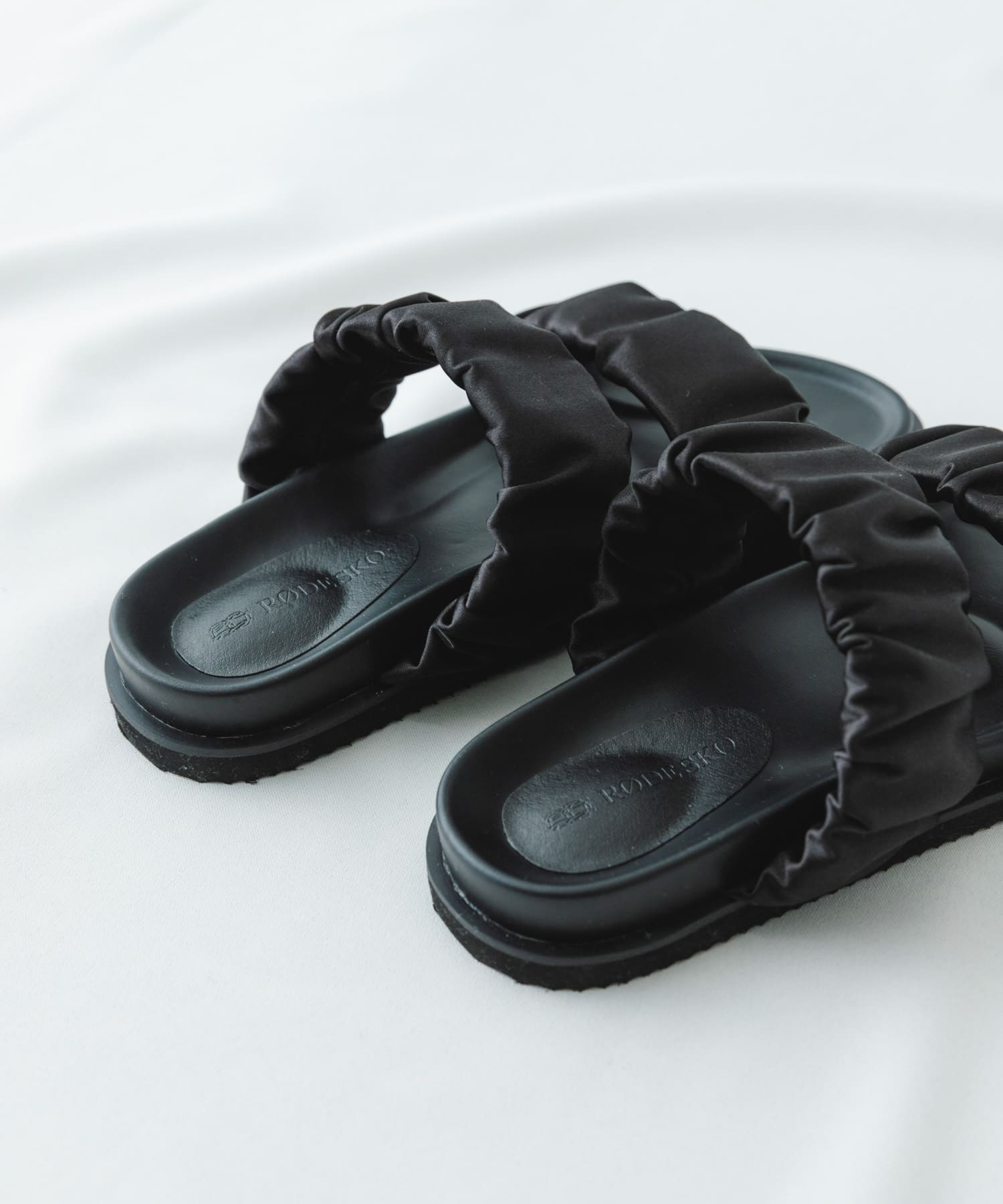 ギャザースライドサンダル BLACK 36