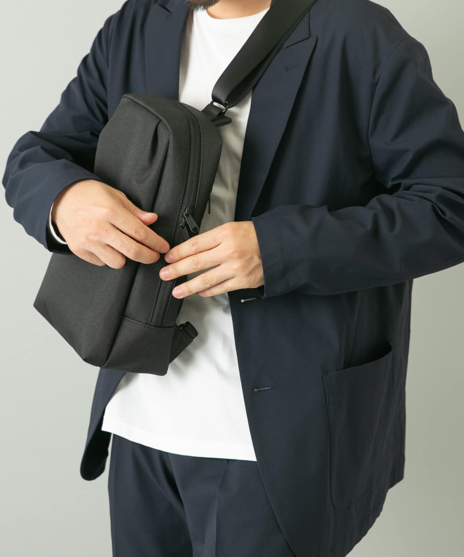 撥水タックスクエアボディバッグ BLACK one