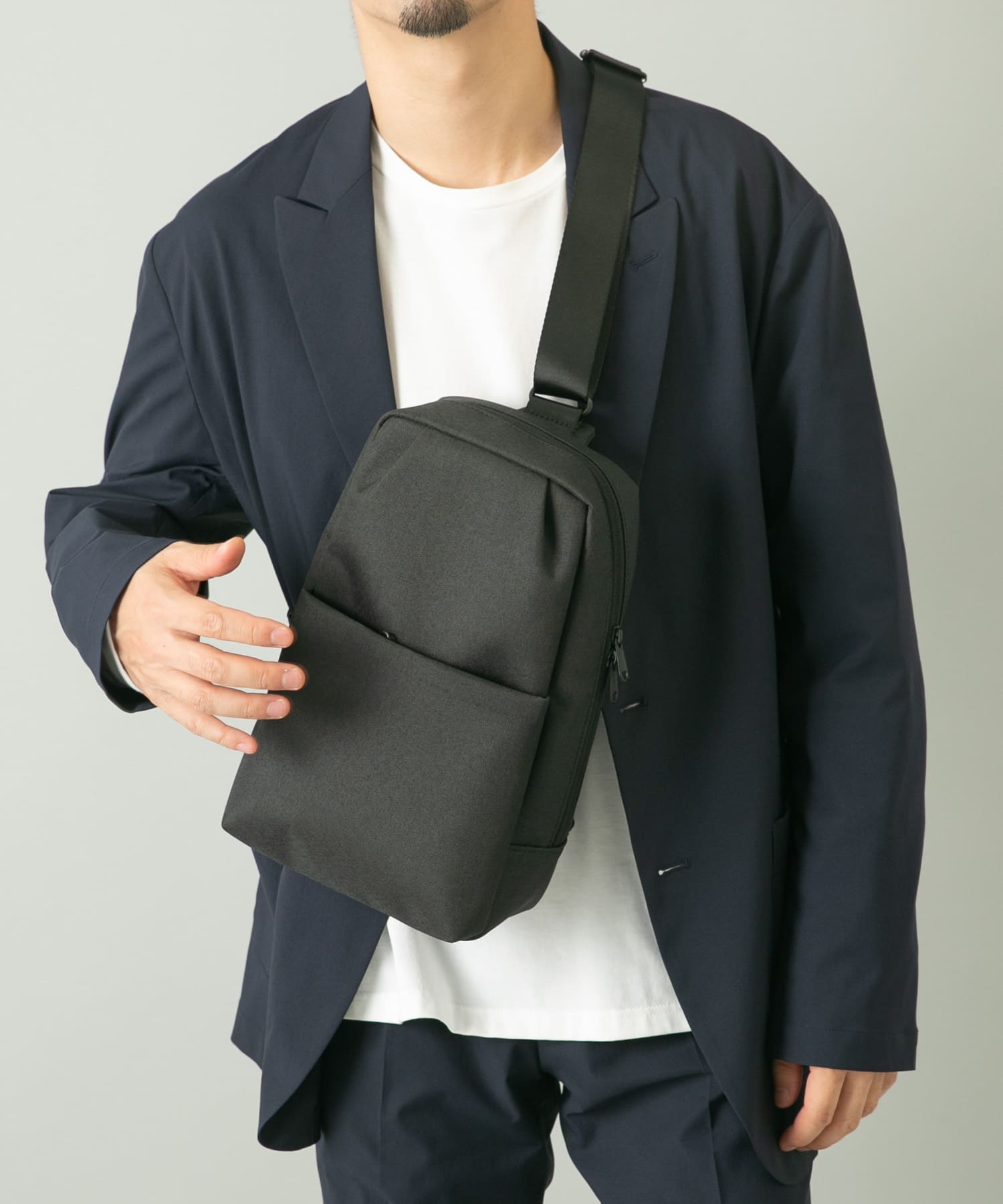 撥水タックスクエアボディバッグ BLACK one