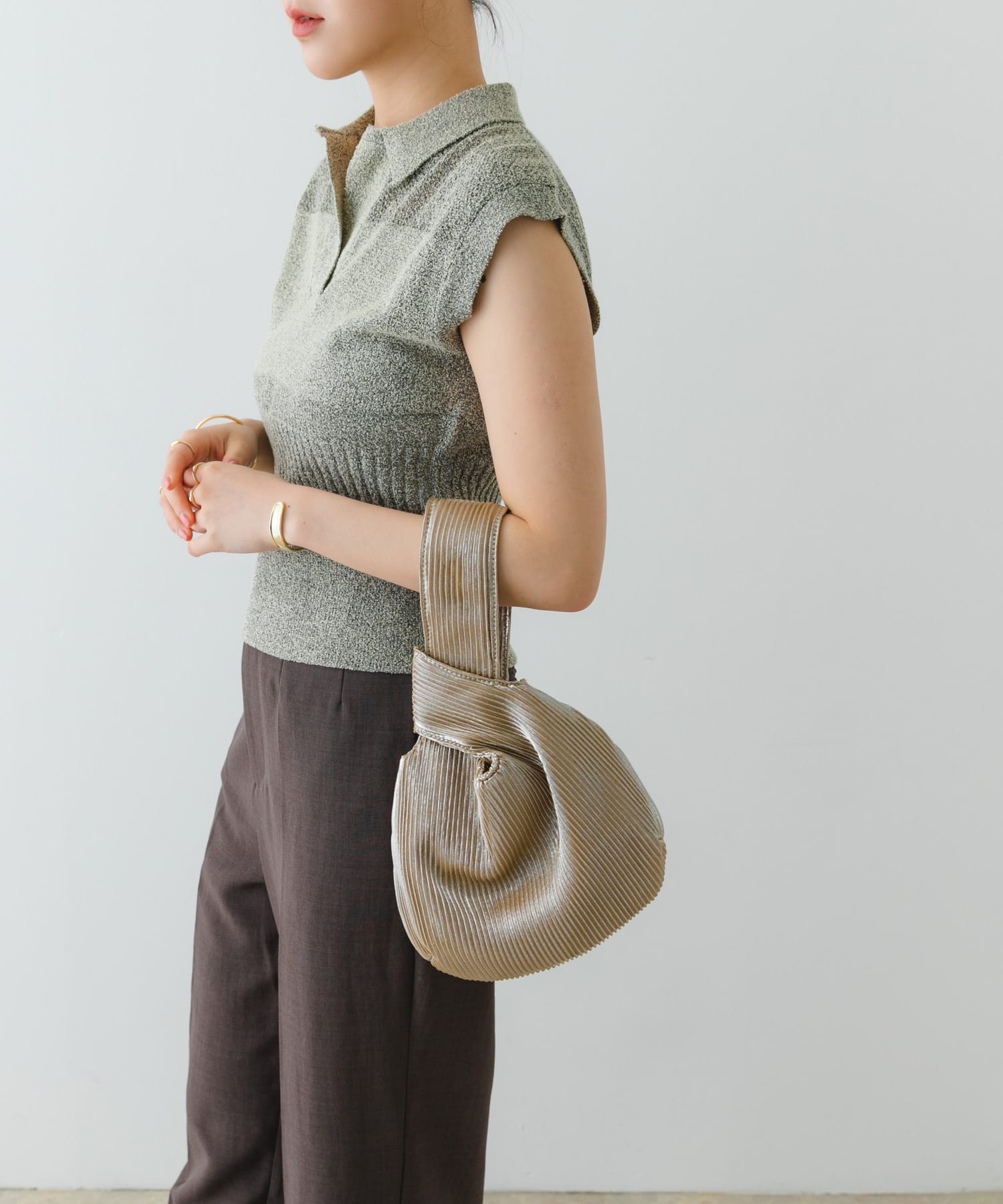 メタリックプリーツバッグ GOLD one