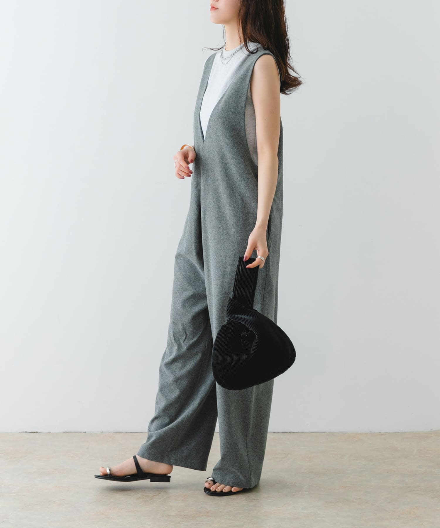 メタリックプリーツバッグ BLACK one