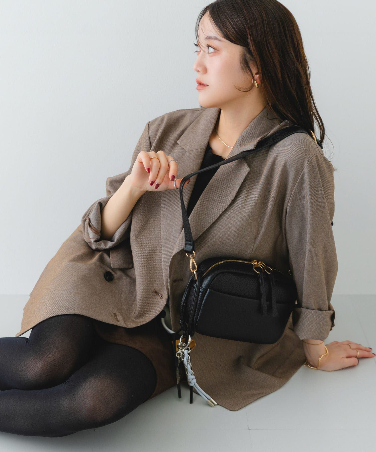 プレーンショルダーバッグ BLACK one