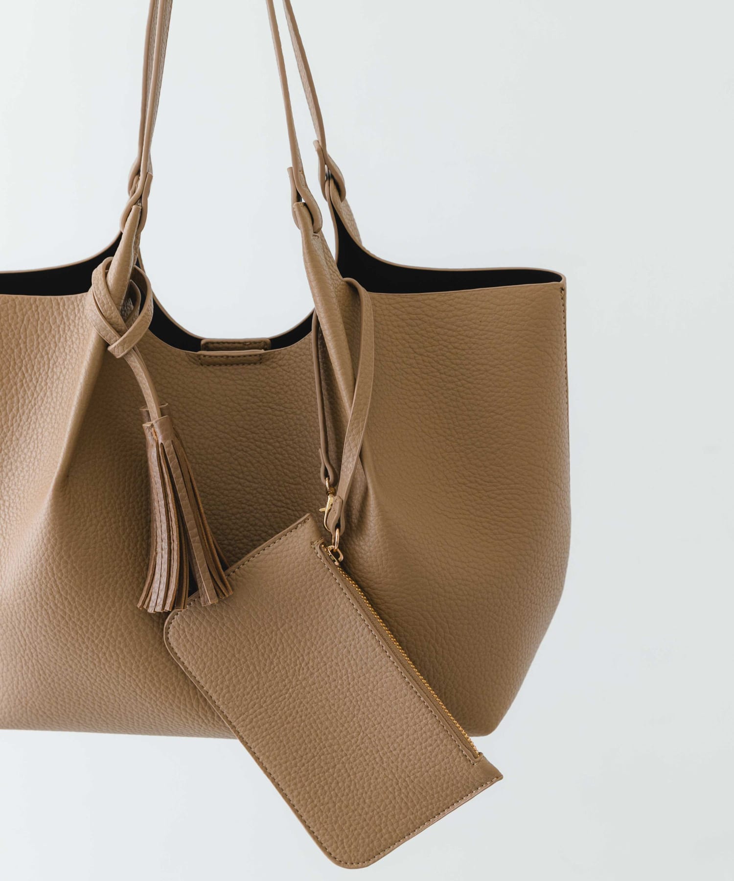ポーチ付タックトートバッグ MOCHA one