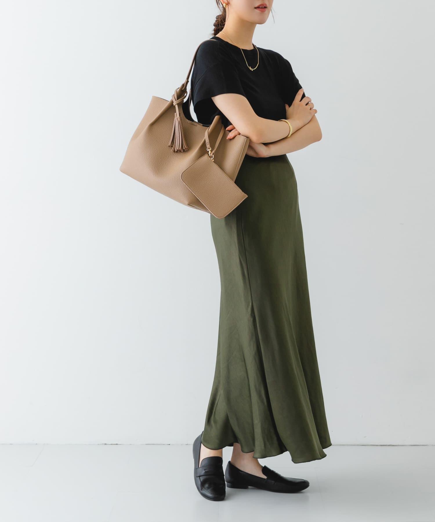 ポーチ付タックトートバッグ MOCHA one