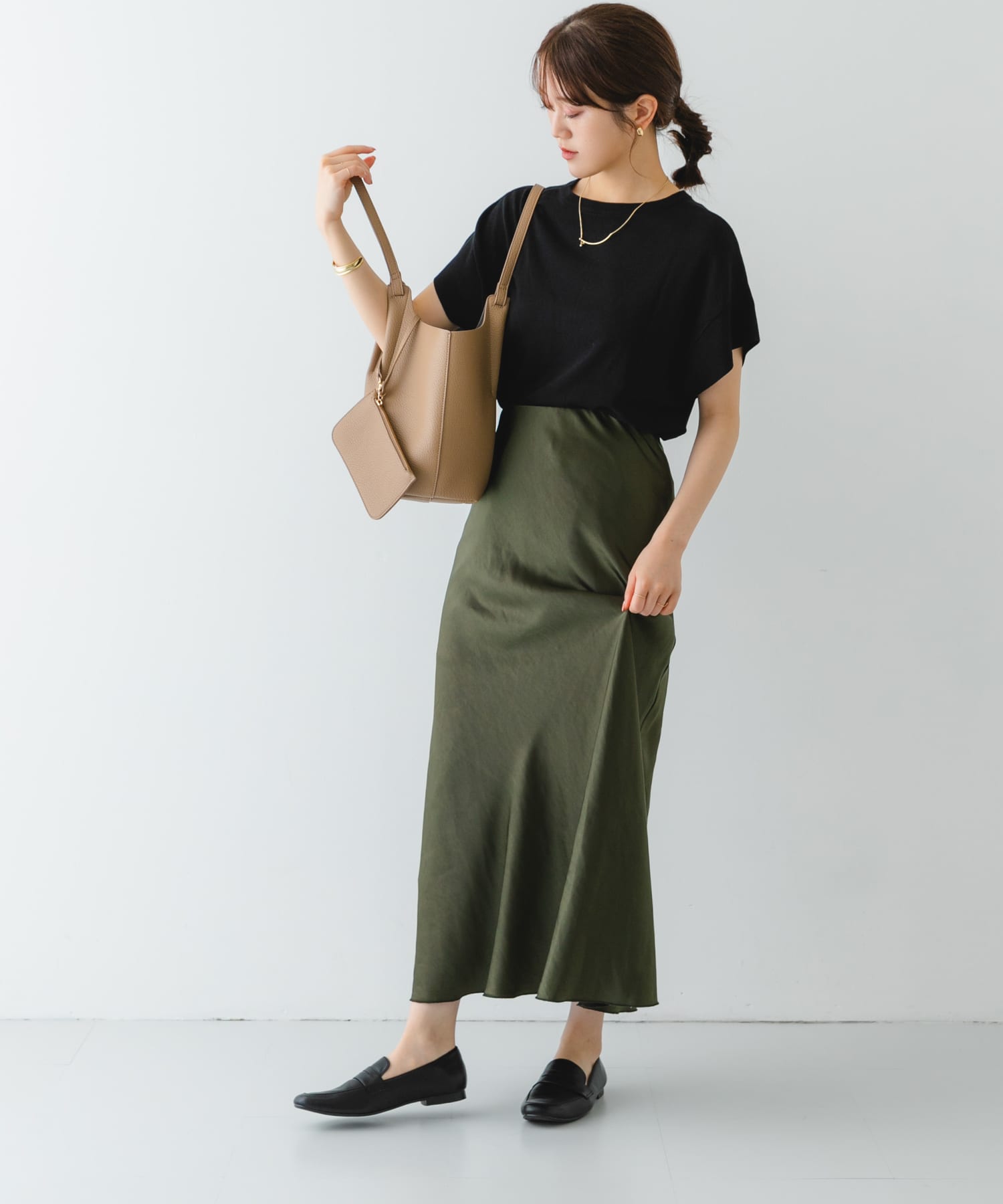 ポーチ付タックトートバッグ MOCHA one