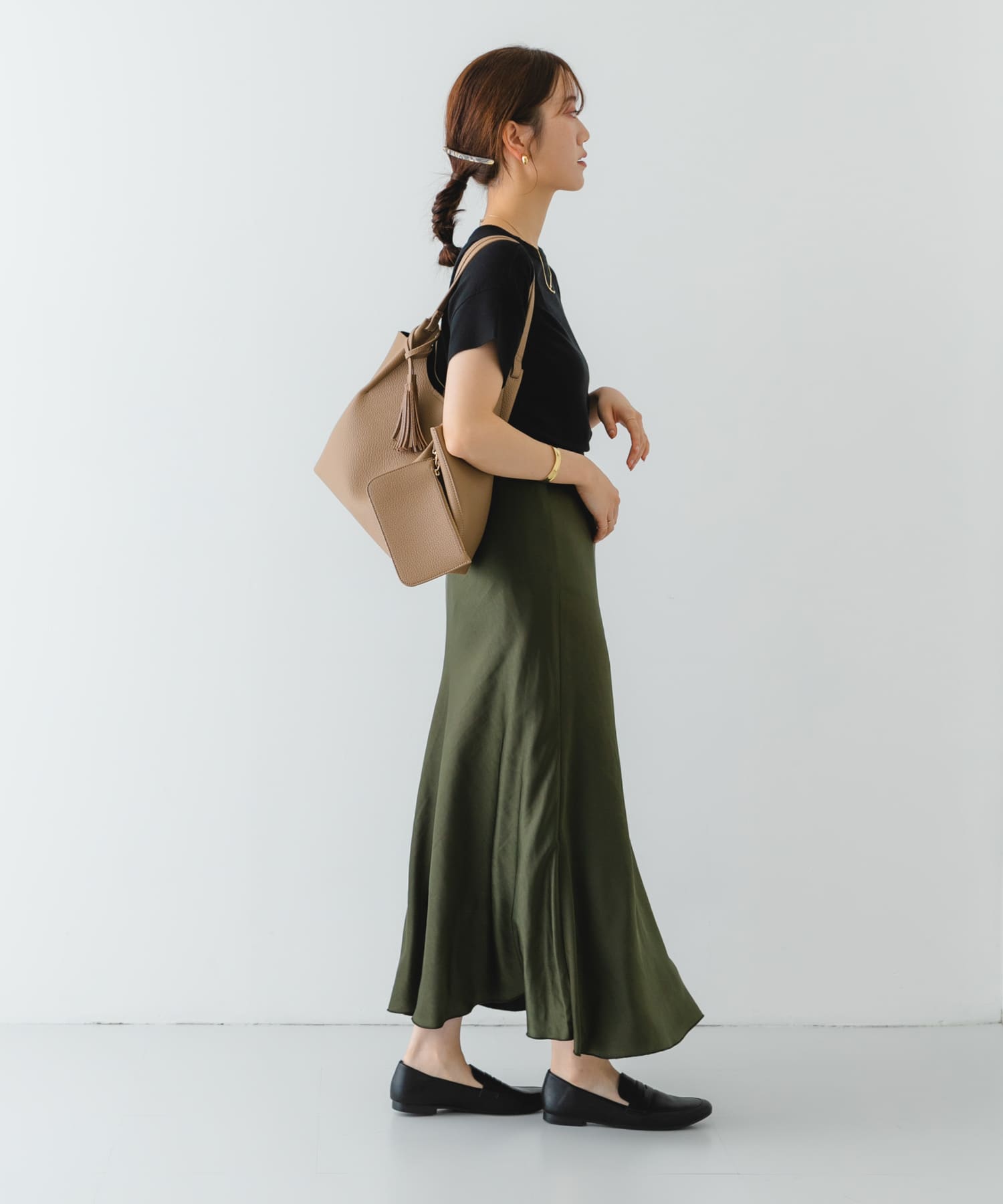 ポーチ付タックトートバッグ MOCHA one