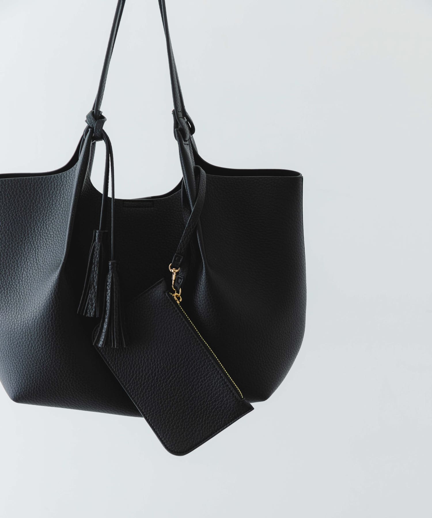ポーチ付タックトートバッグ BLACK one