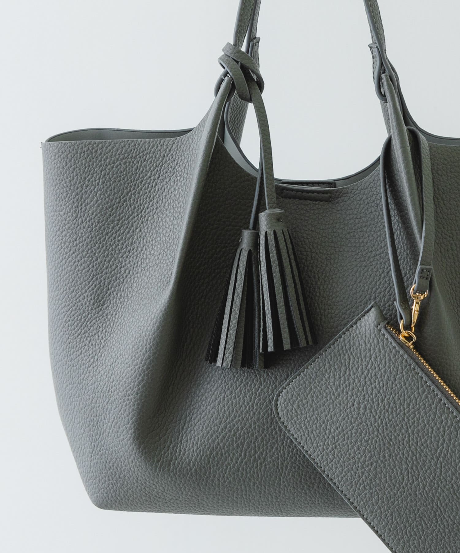 ポーチ付タックトートバッグ GRAY one