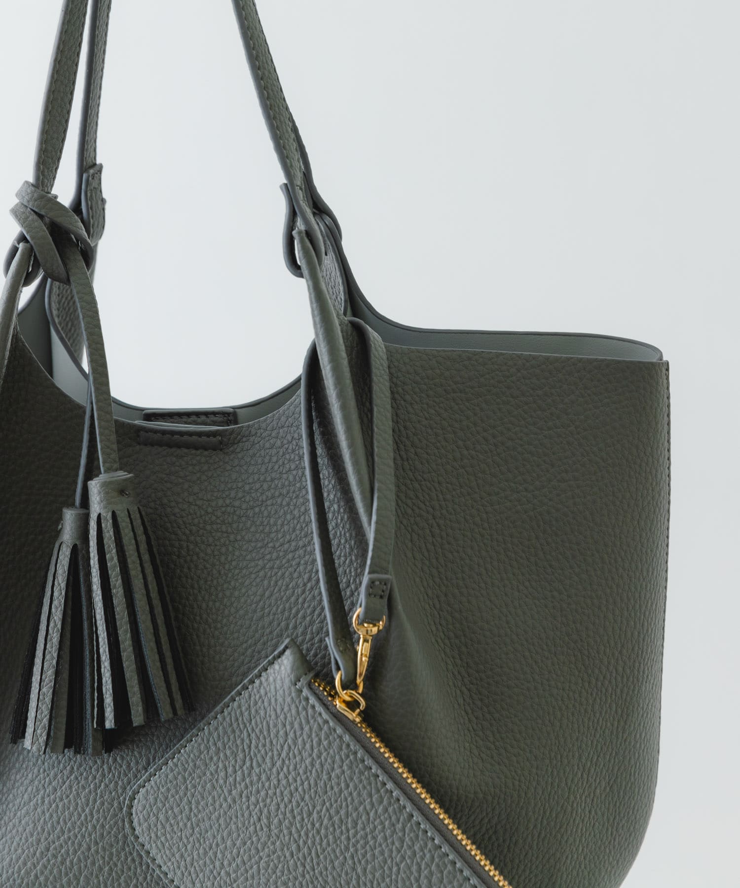 ポーチ付タックトートバッグ GRAY one