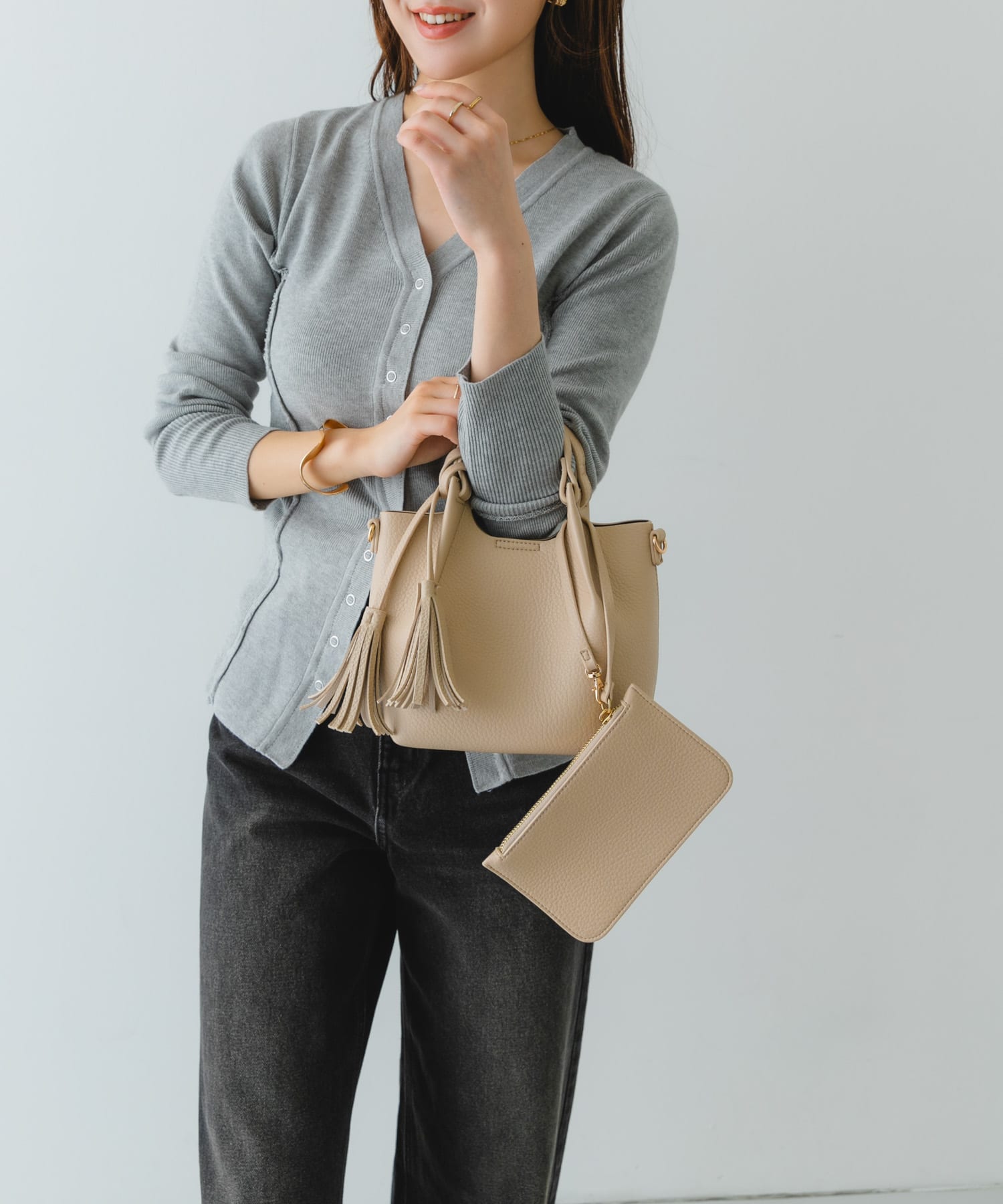 ポーチ付タックミニショルダーバッグ IVORY one