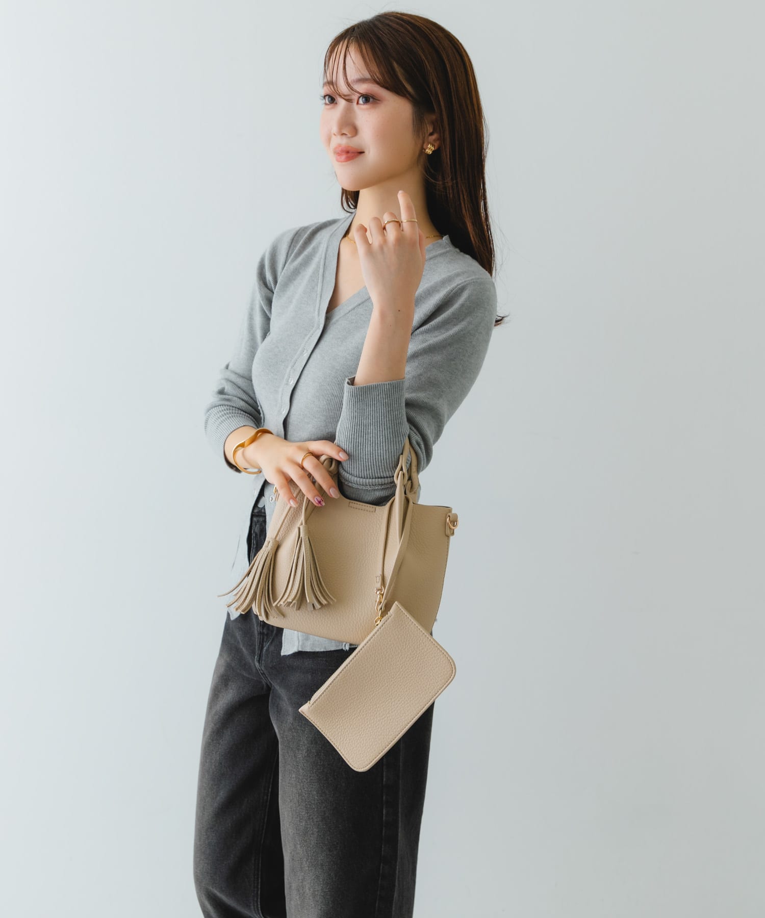 ポーチ付タックミニショルダーバッグ IVORY one