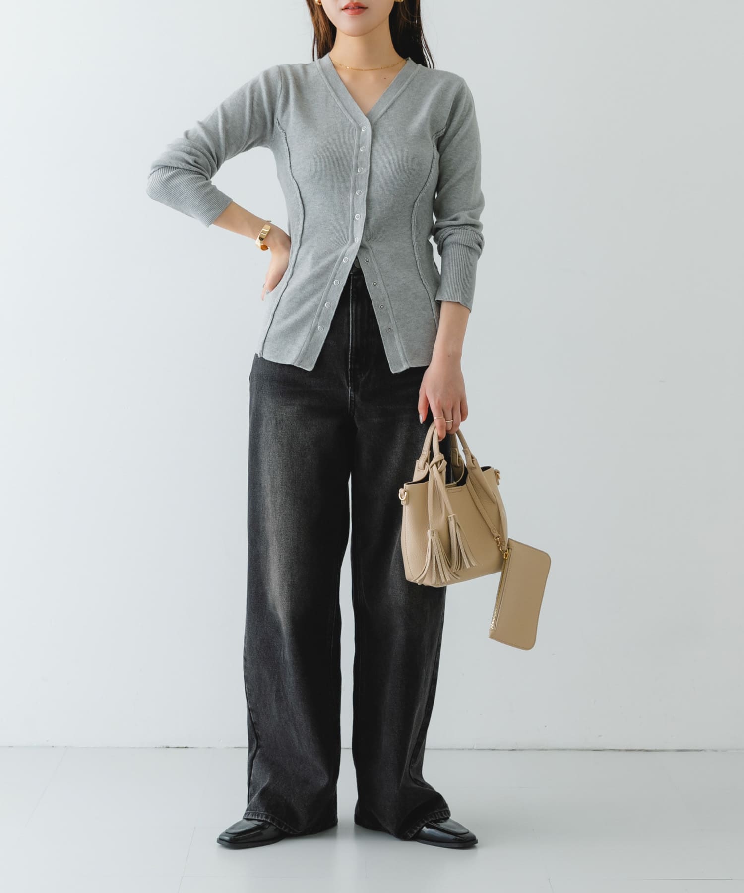 ポーチ付タックミニショルダーバッグ IVORY one