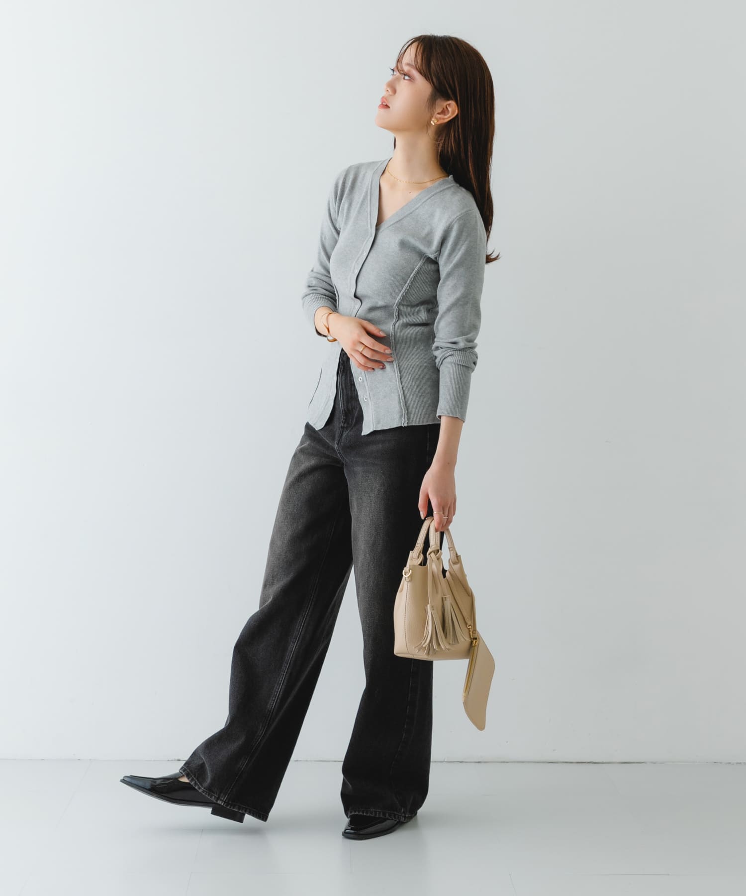 ポーチ付タックミニショルダーバッグ IVORY one