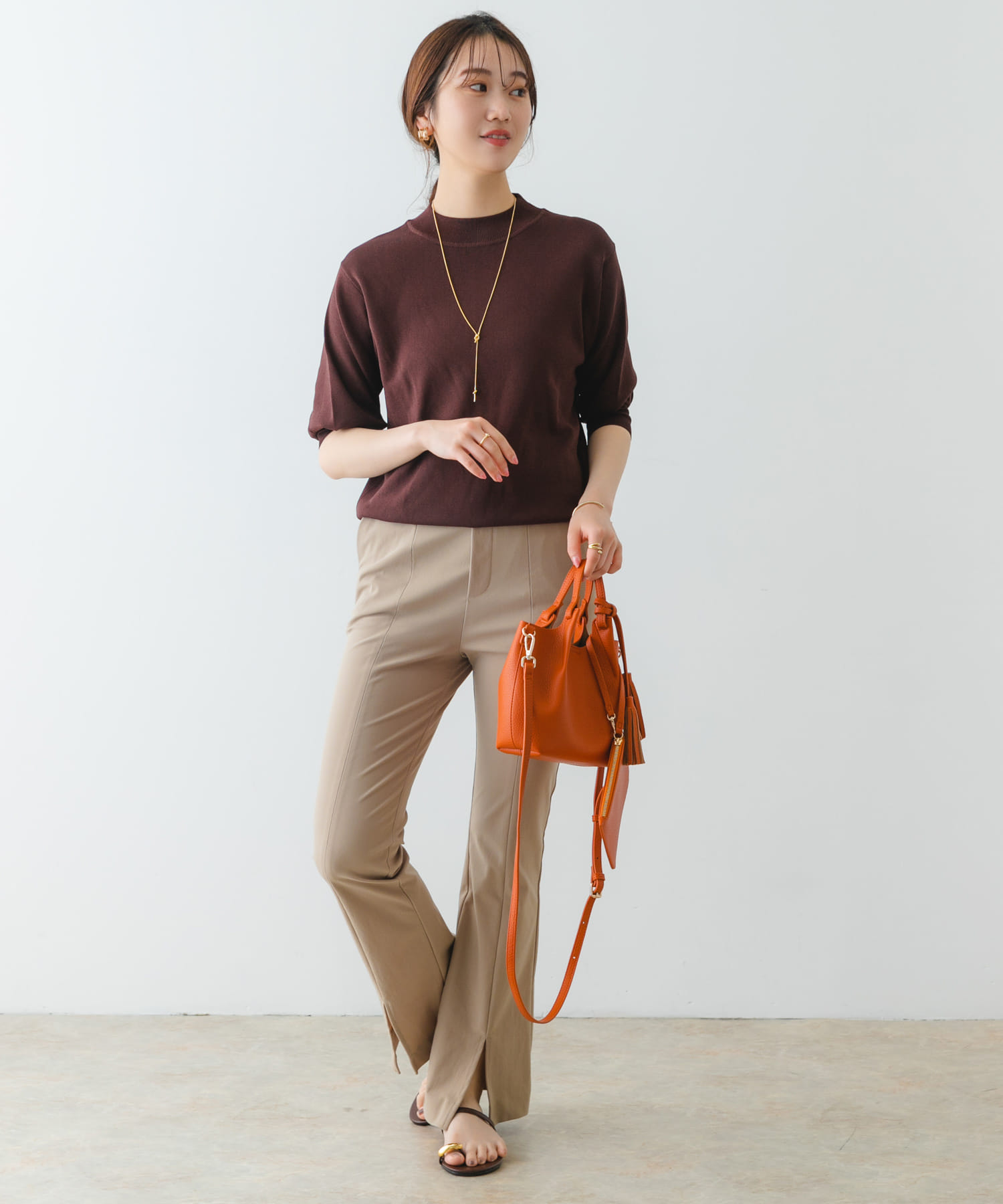 ポーチ付タックミニショルダーバッグ ORANGE one