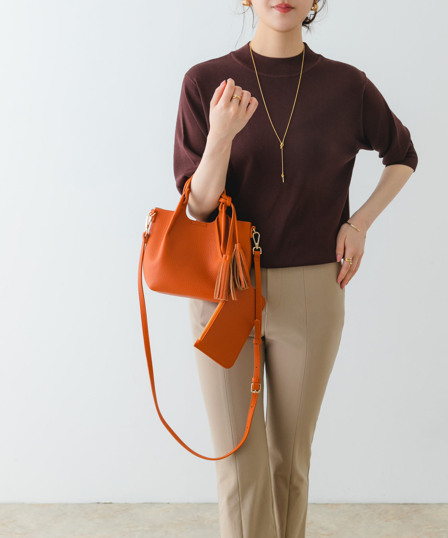 ポーチ付タックミニショルダーバッグ ORANGE one