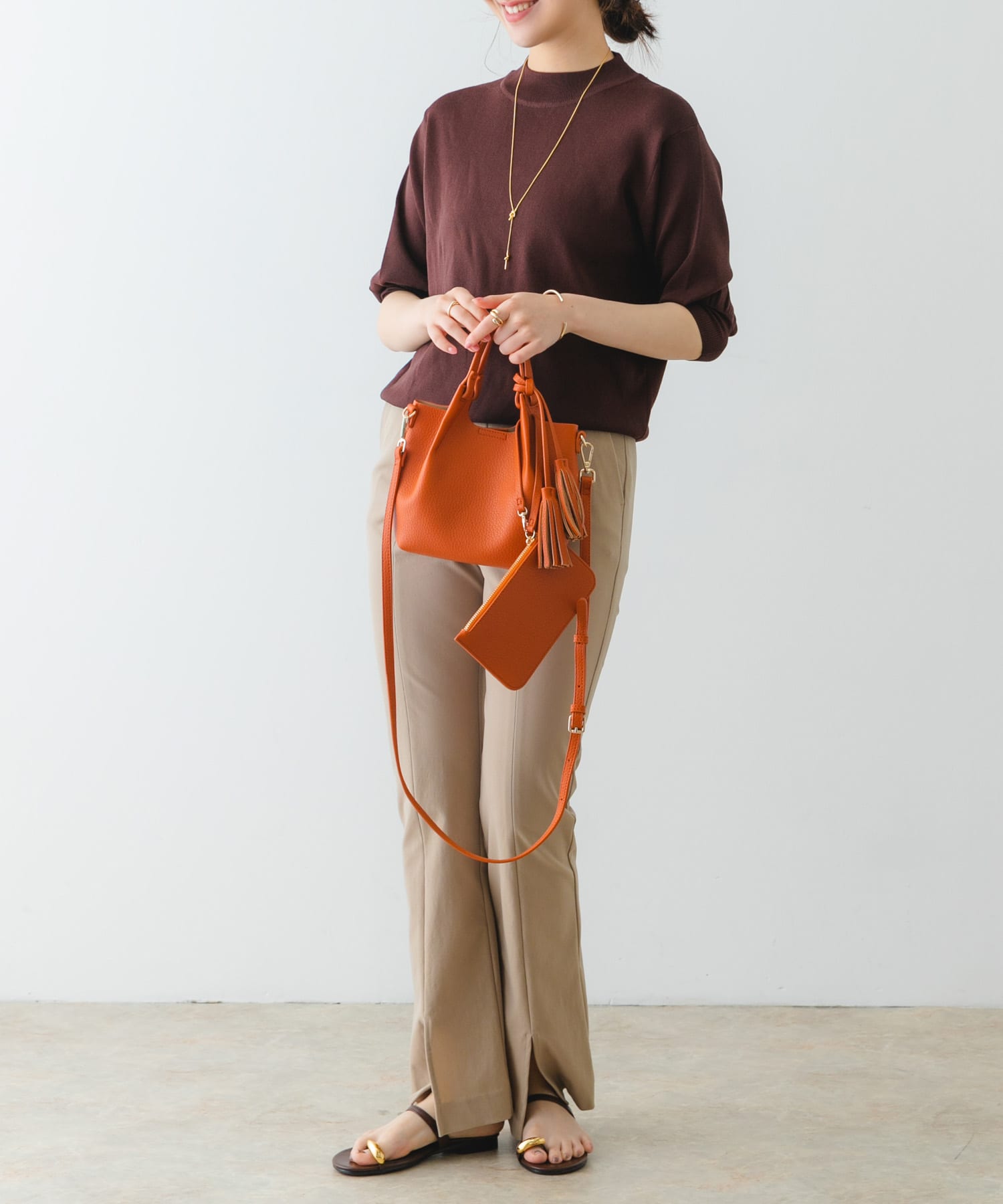 ポーチ付タックミニショルダーバッグ ORANGE one