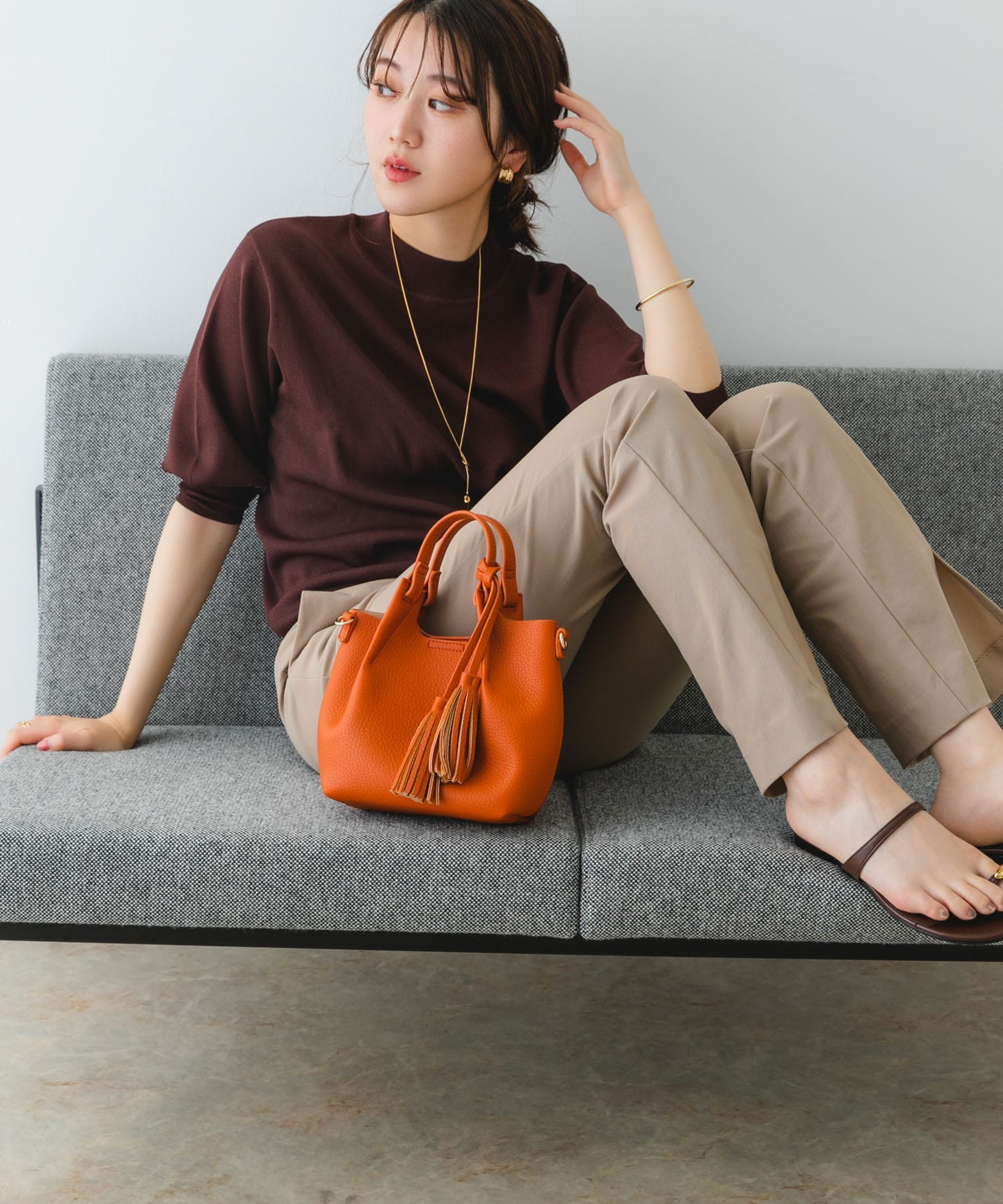 ポーチ付タックミニショルダーバッグ ORANGE one