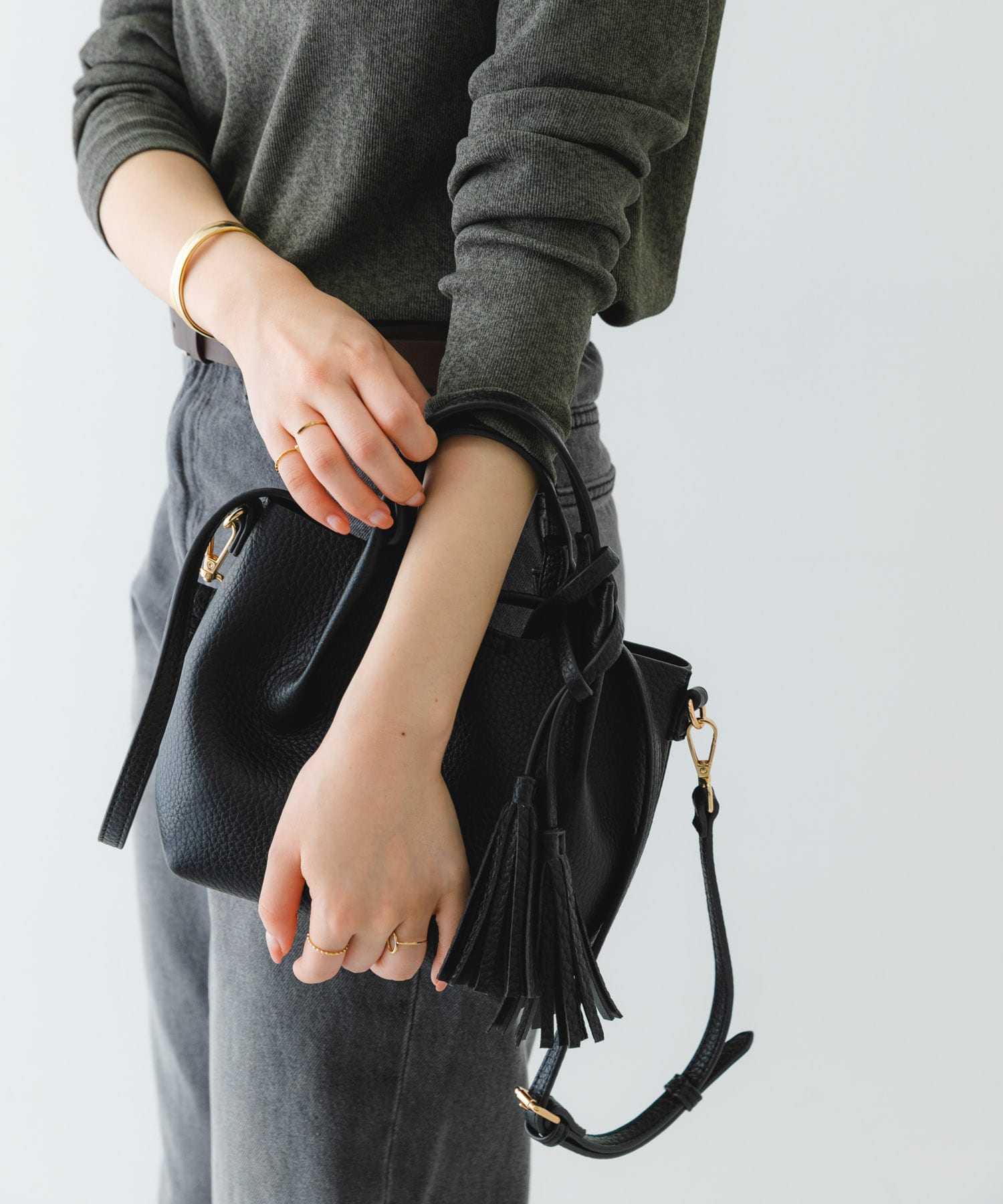 ポーチ付タックミニショルダーバッグ BLACK one