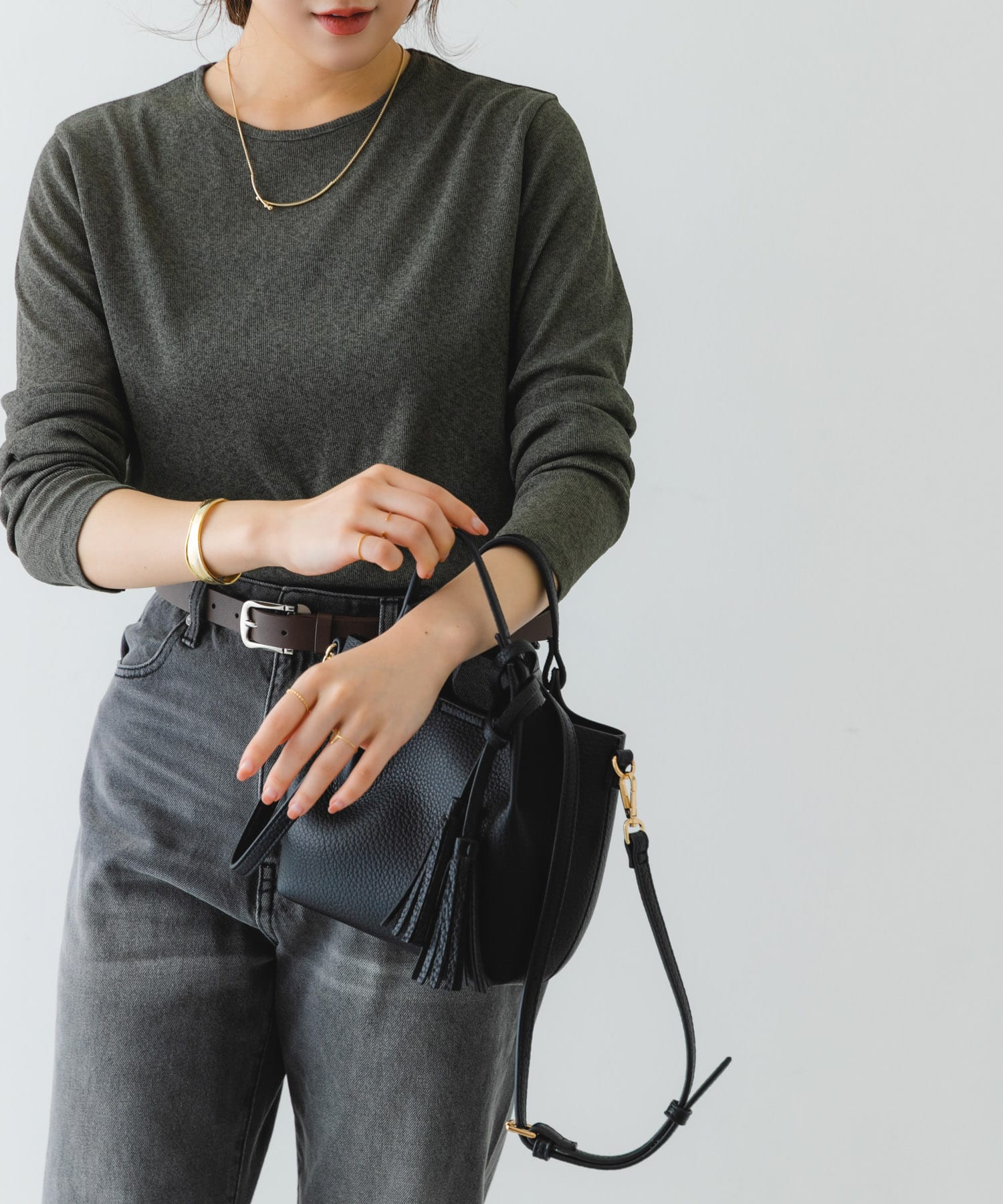 ポーチ付タックミニショルダーバッグ BLACK one