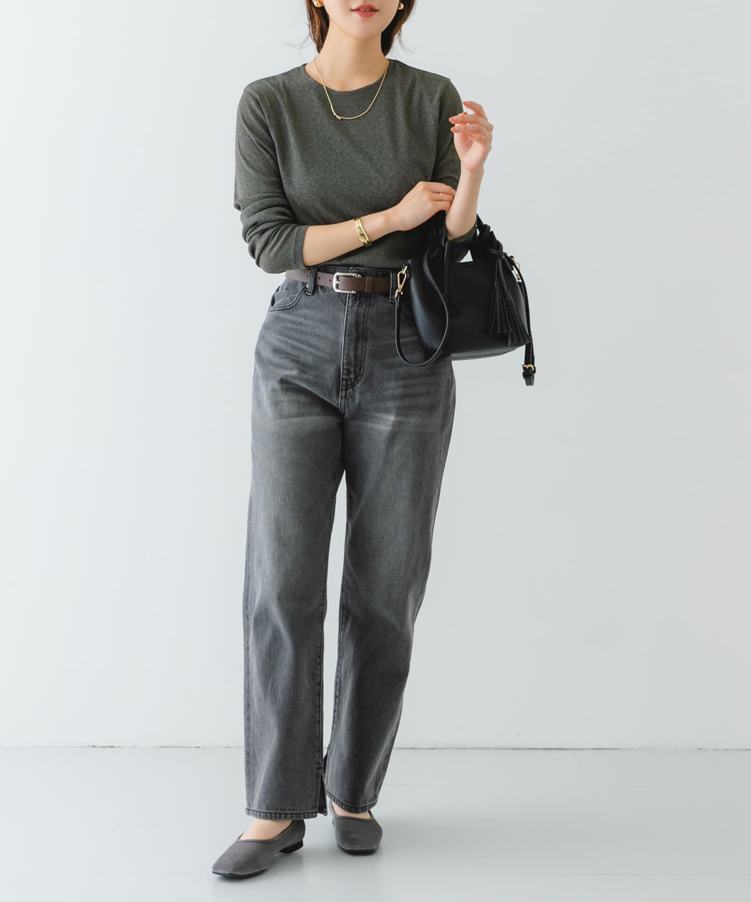 ポーチ付タックミニショルダーバッグ BLACK one