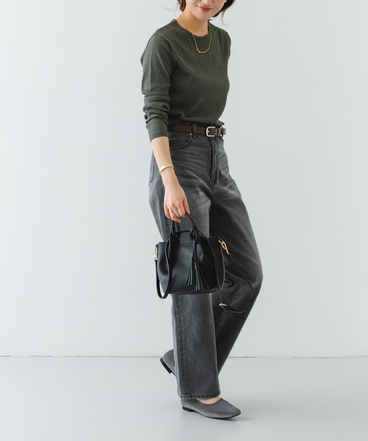 ポーチ付タックミニショルダーバッグ BLACK one