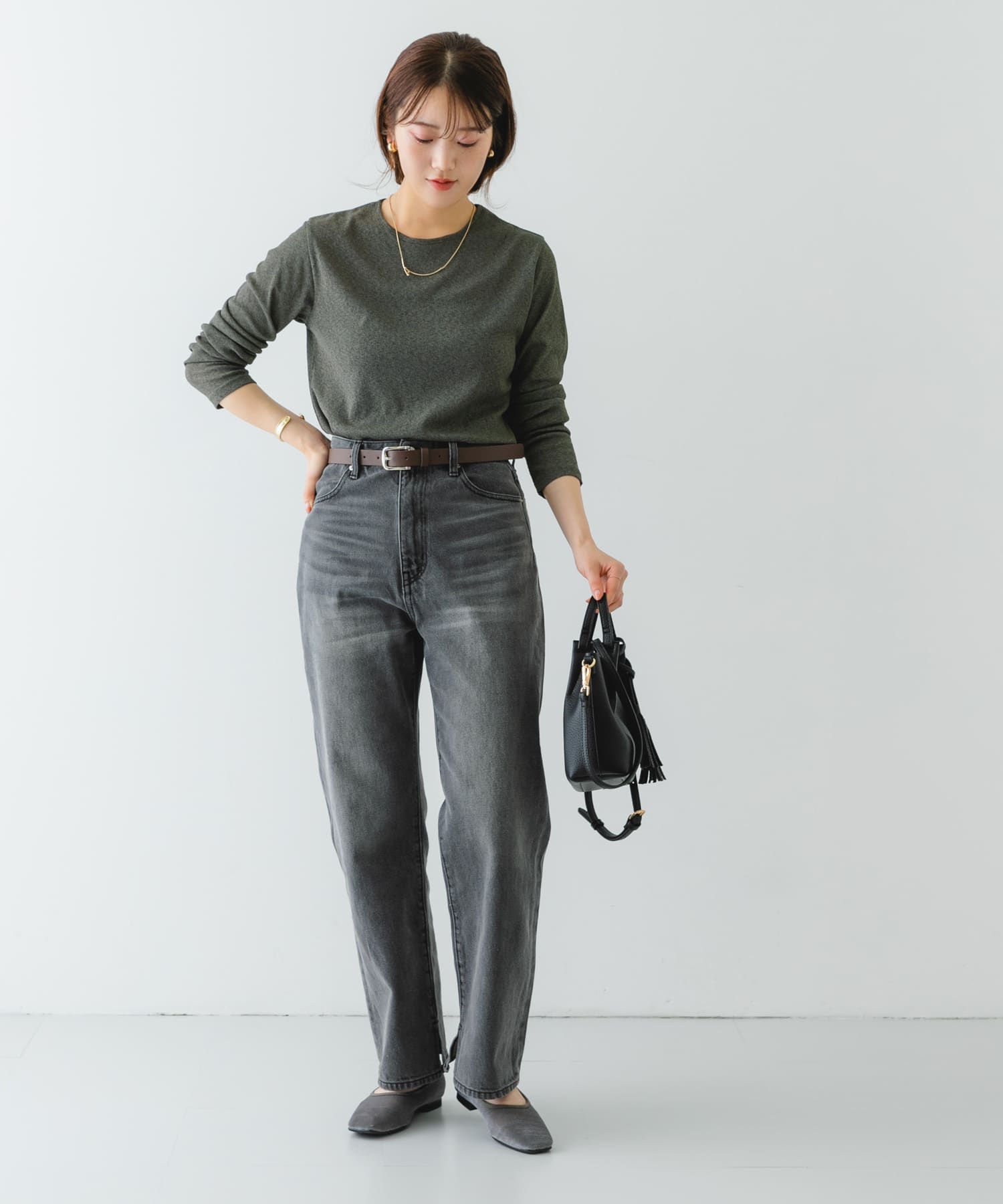 ポーチ付タックミニショルダーバッグ BLACK one