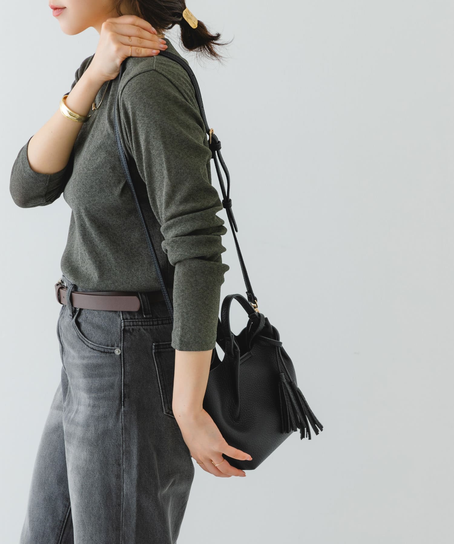 ポーチ付タックミニショルダーバッグ BLACK one