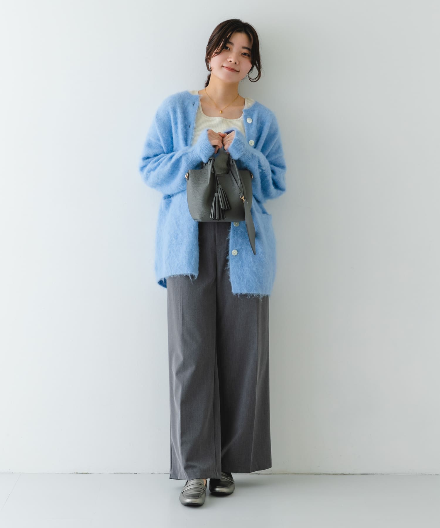 ポーチ付タックミニショルダーバッグ GRAY one