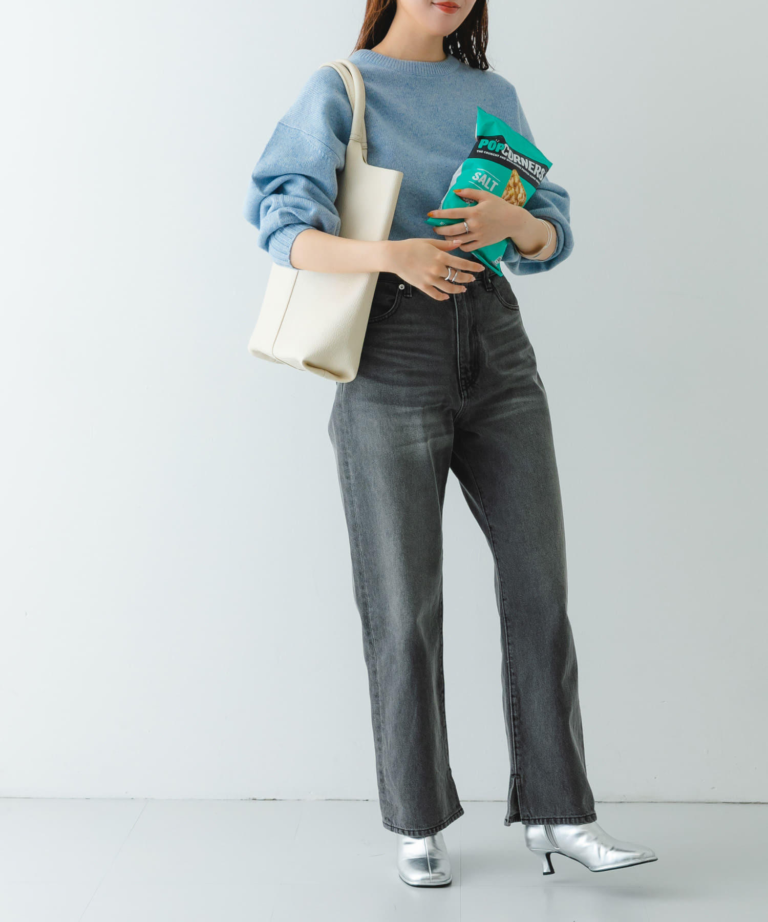 センターステッチVカットトートバッグ IVORY one