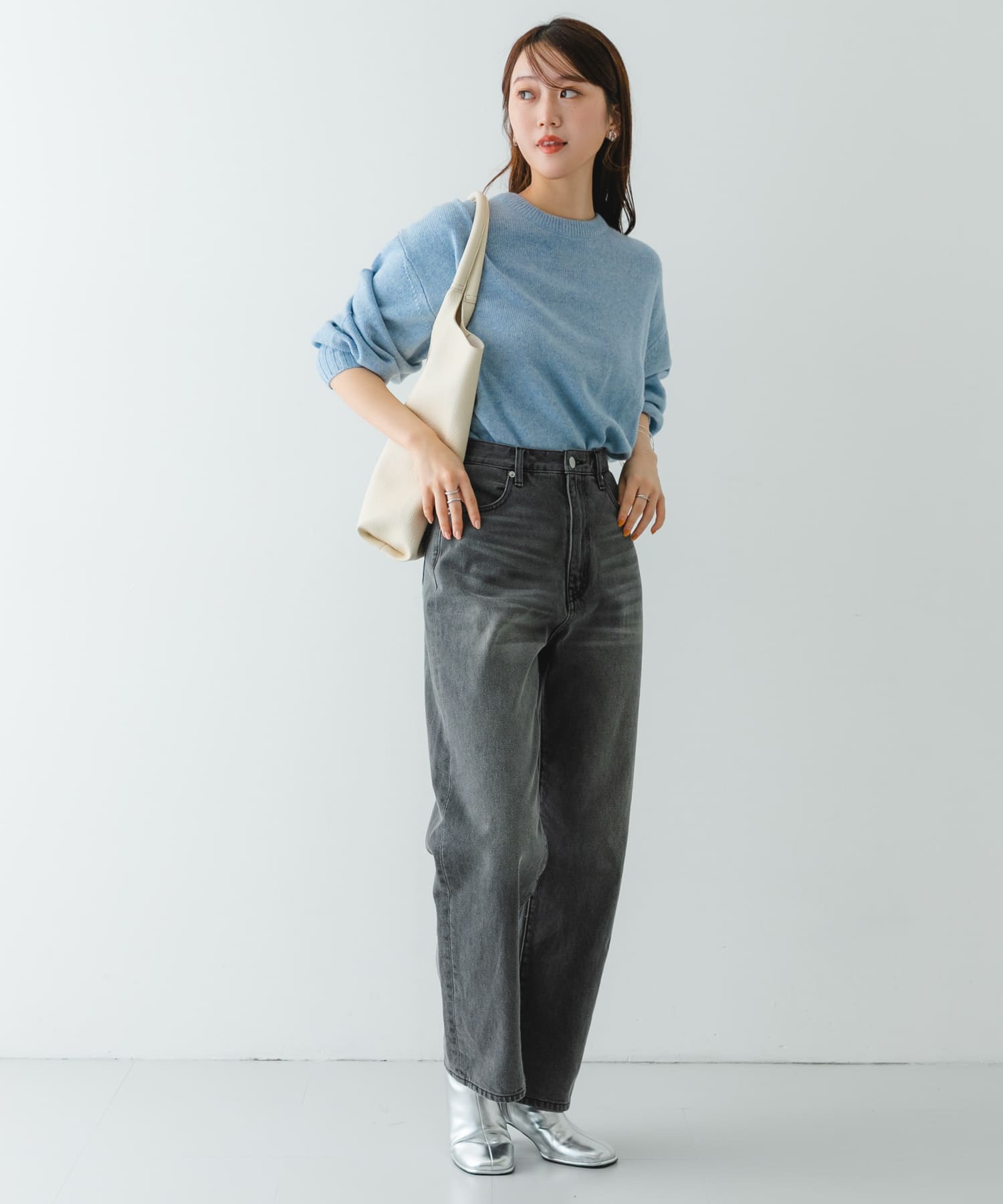 センターステッチVカットトートバッグ IVORY one