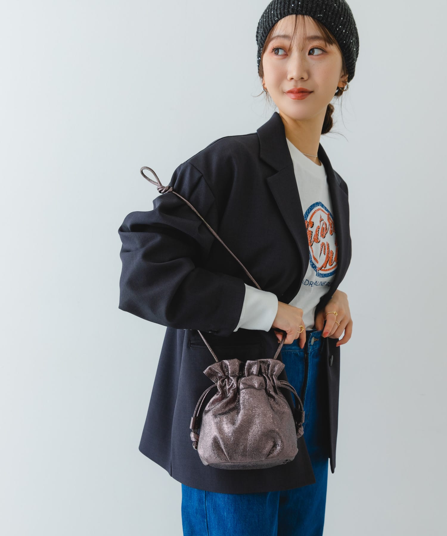 メタリックドロストショルダーバッグ GUN METAL one